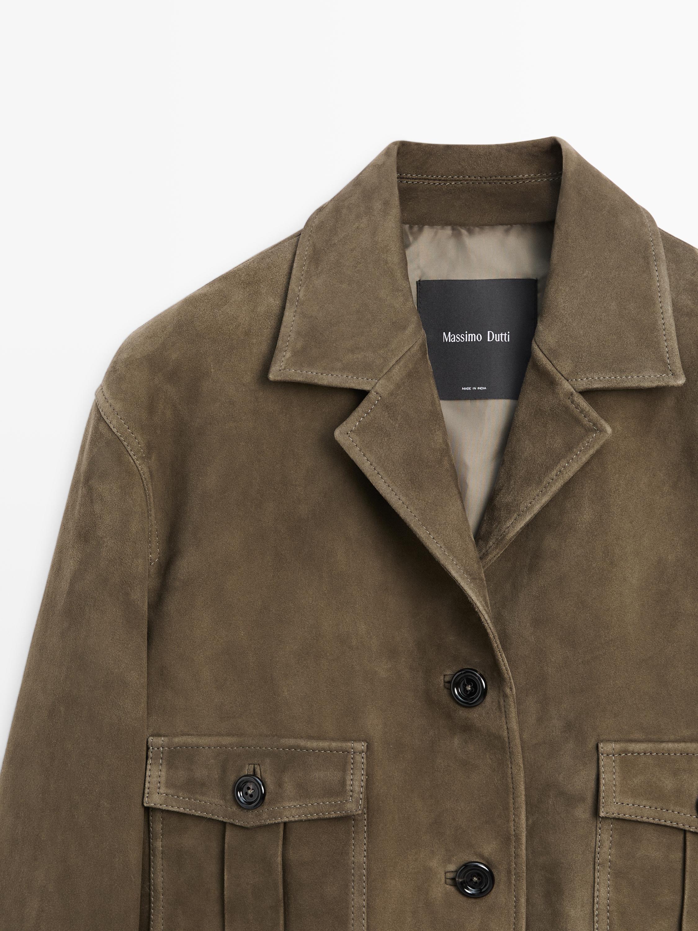 Short suede leather jacket — KHAKI