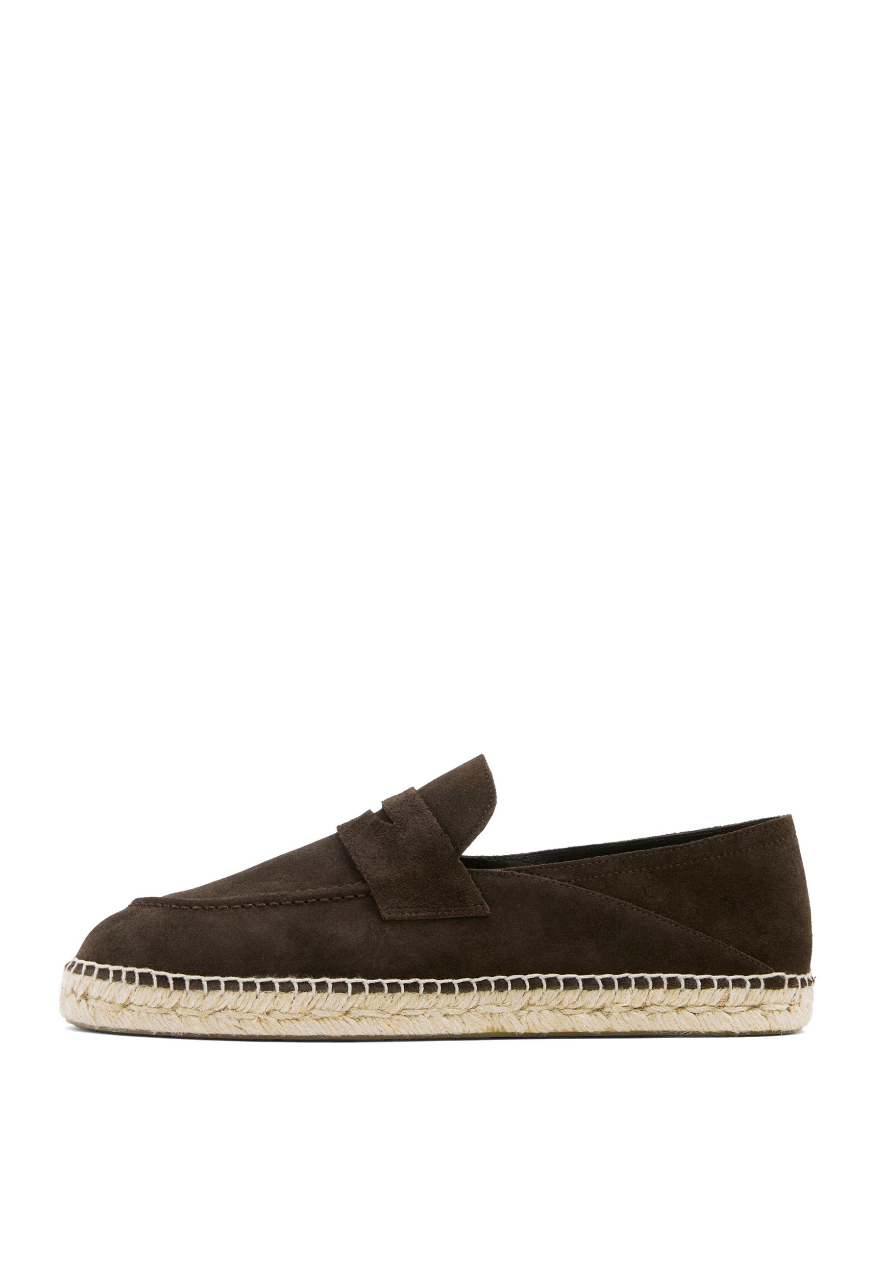 Split leather espadrilles with penny strap — BROWN