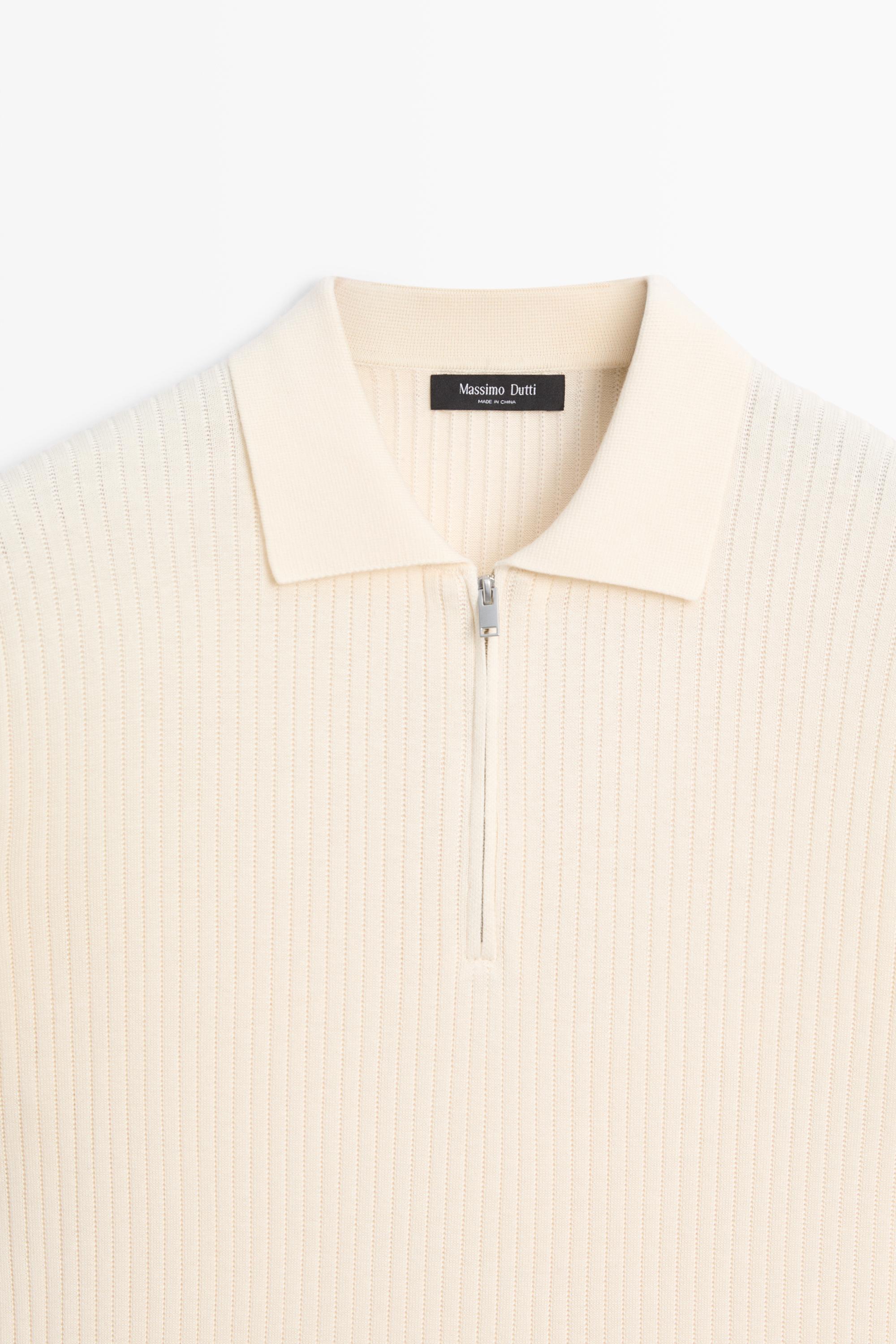 Cotton knit half-zip polo — CREAM