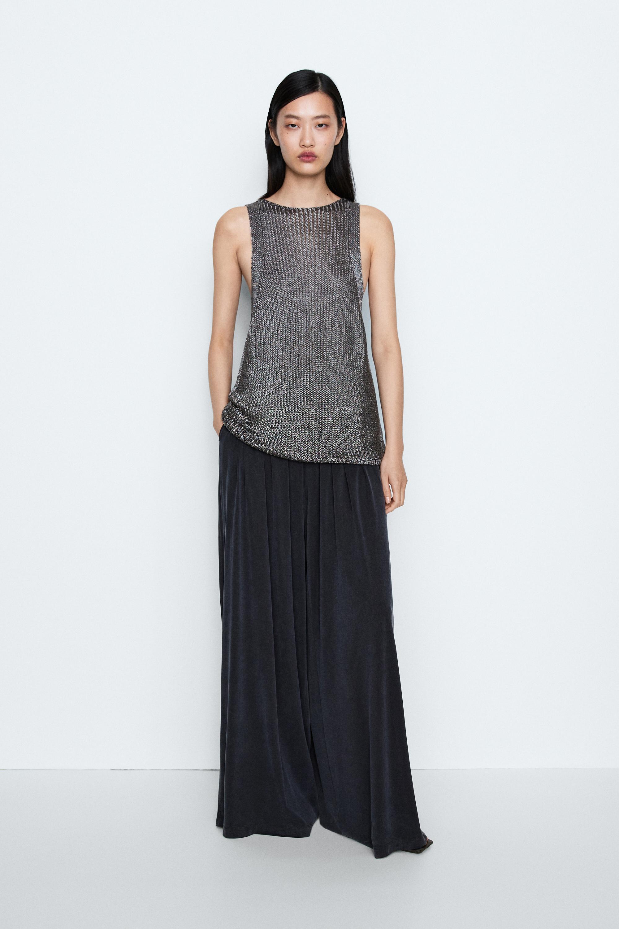 Metallic knit halter top - STUDIO — Silver