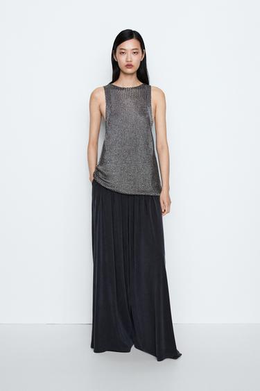 Metallic knit halter top - STUDIO — Silver 1