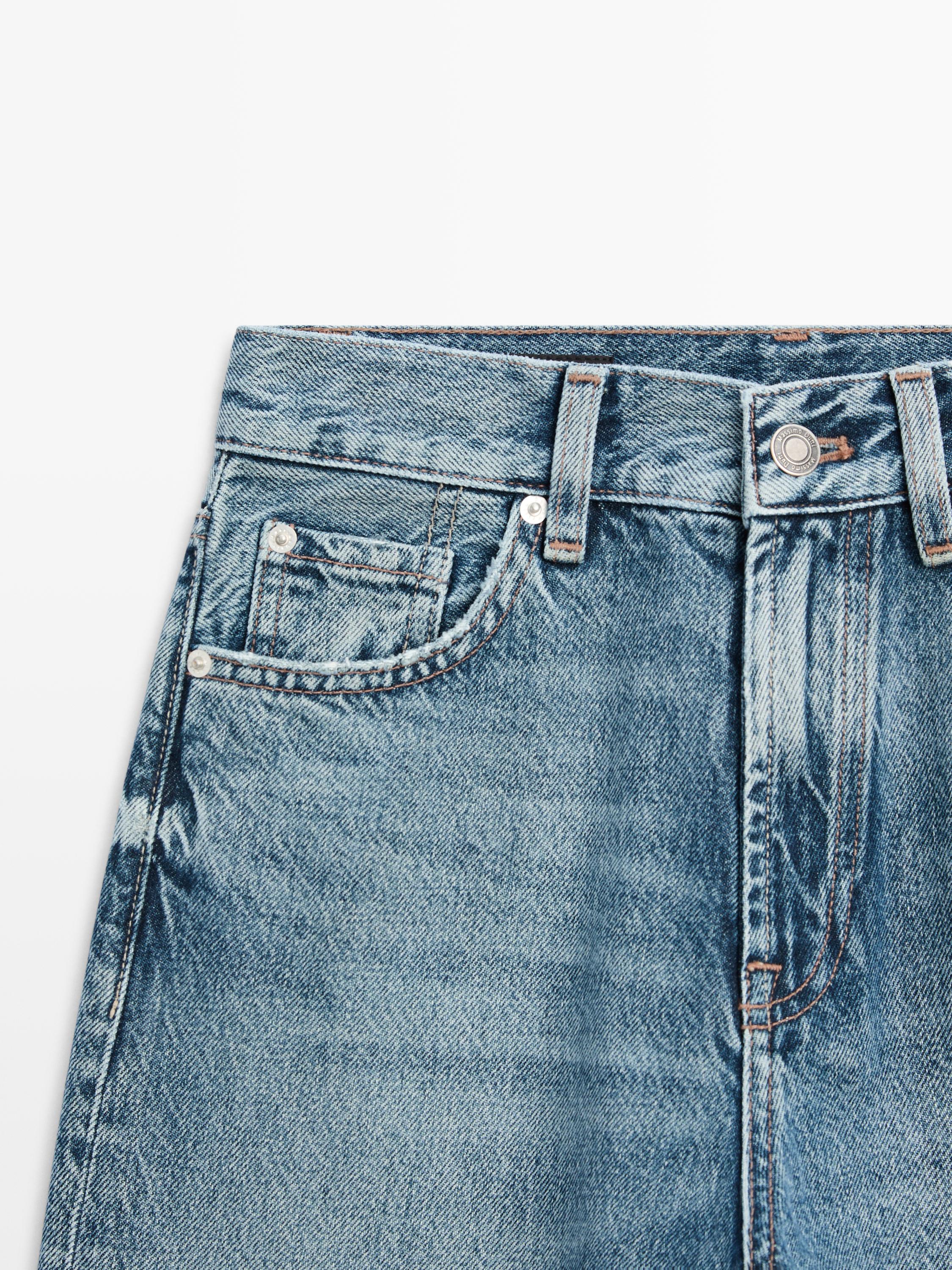 Straight-leg high-waist jeans — Light Blue