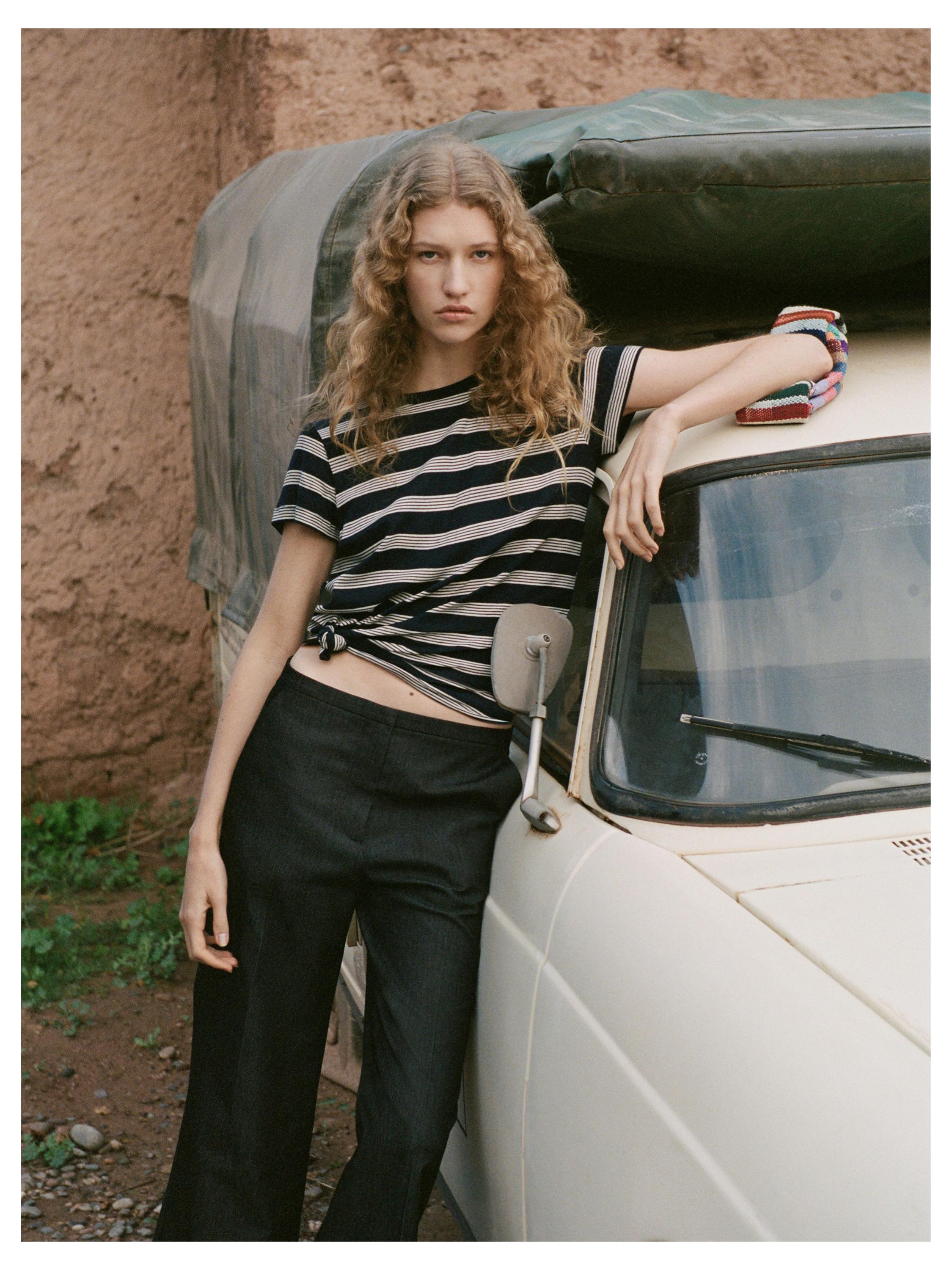 Denim-effect flared trousers — BLACK