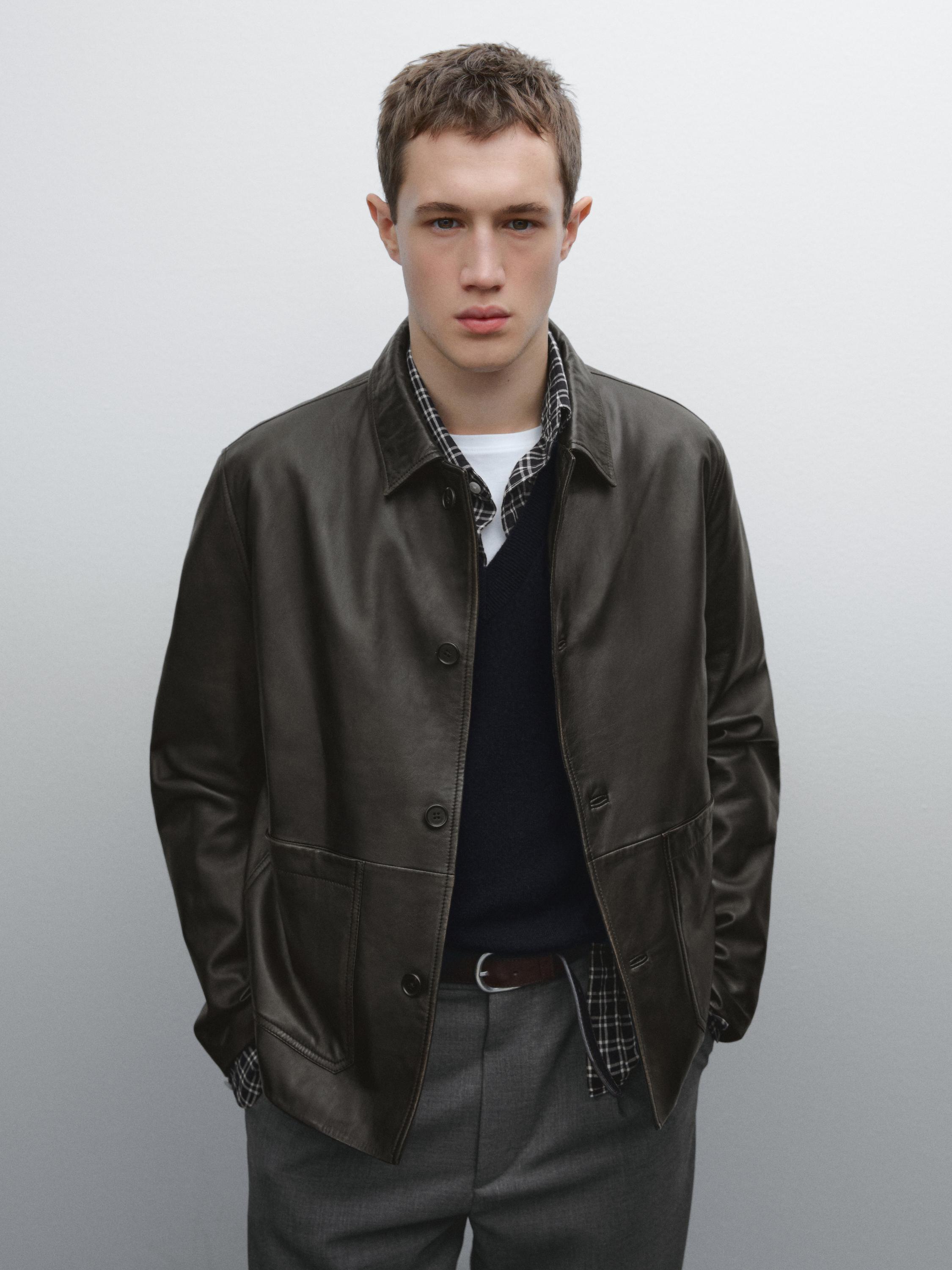 Worn effect nappa leather jacket
