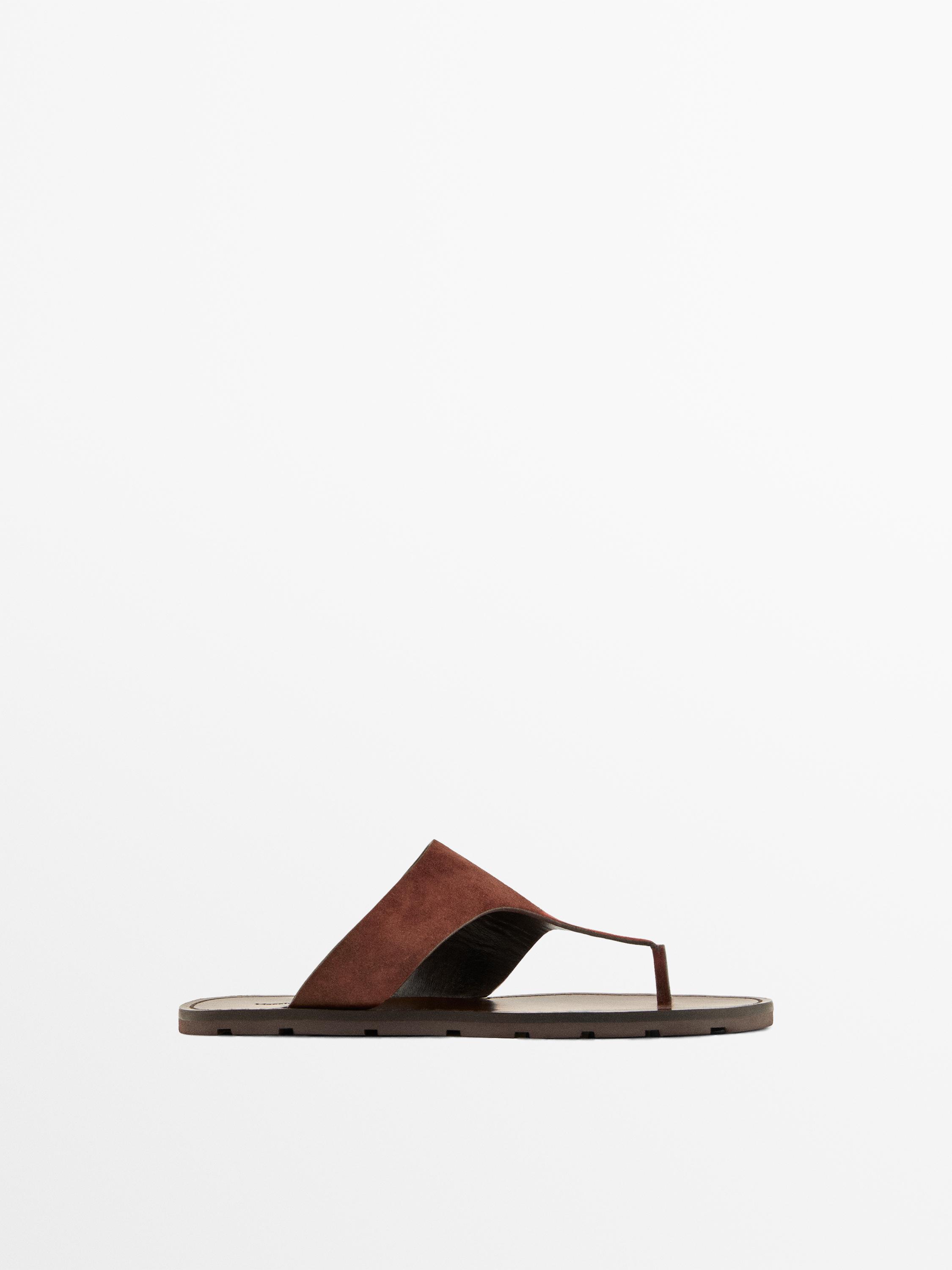 Split leather toe divider sandals — BURGUNDY