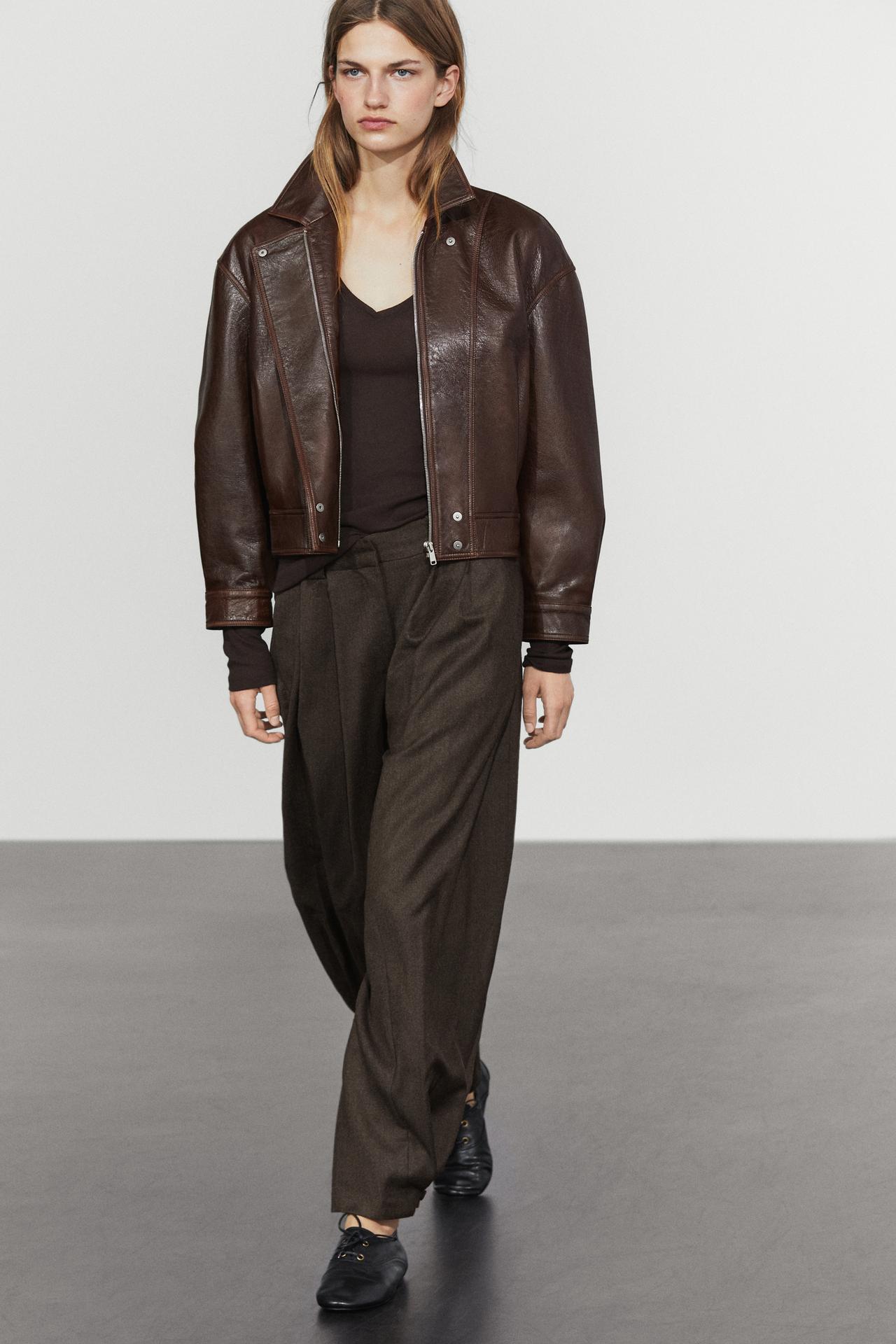 Pleated flannel pants with hem detail — BROWN