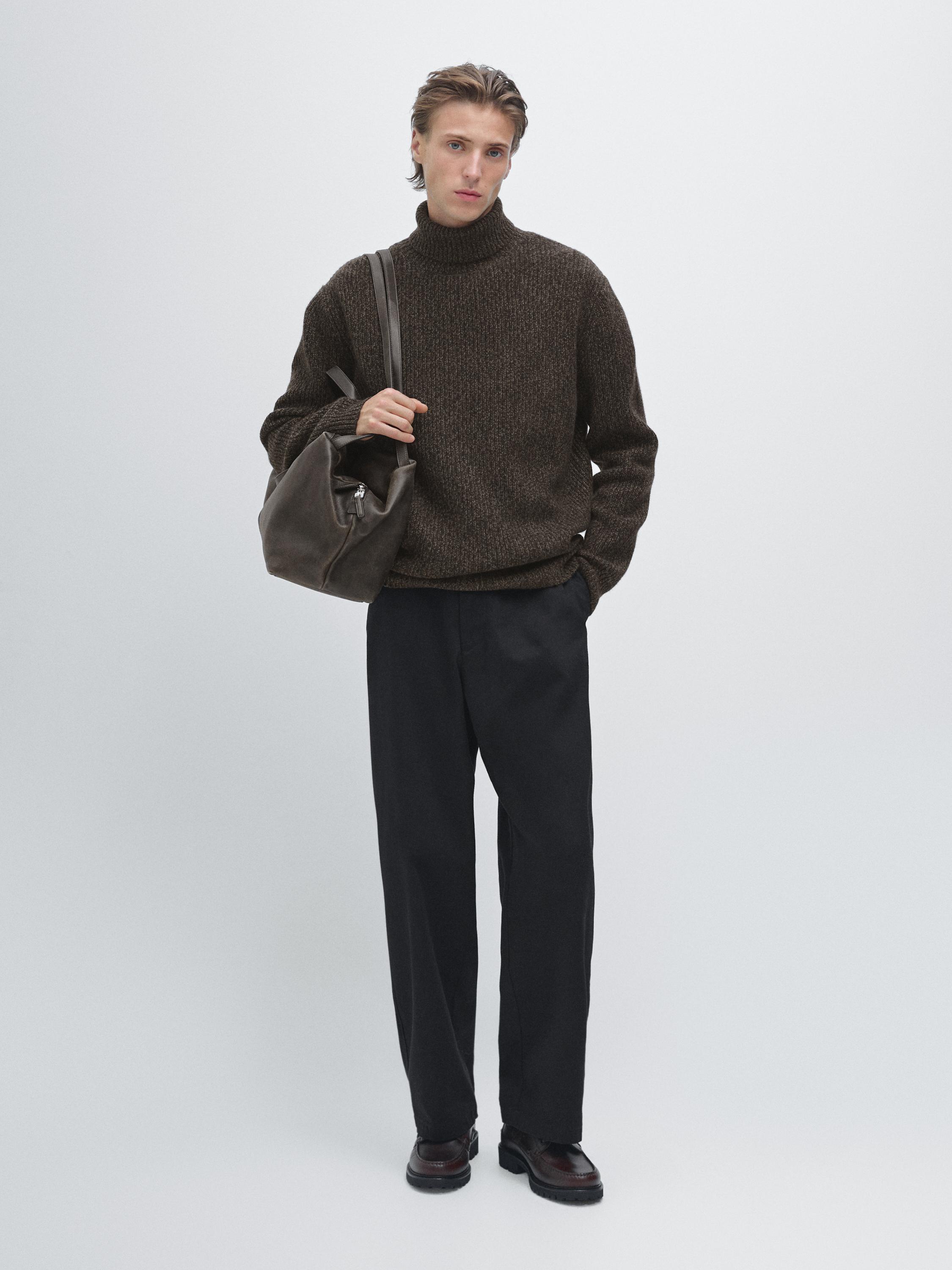 100% wool mouliné knit sweater with high neck