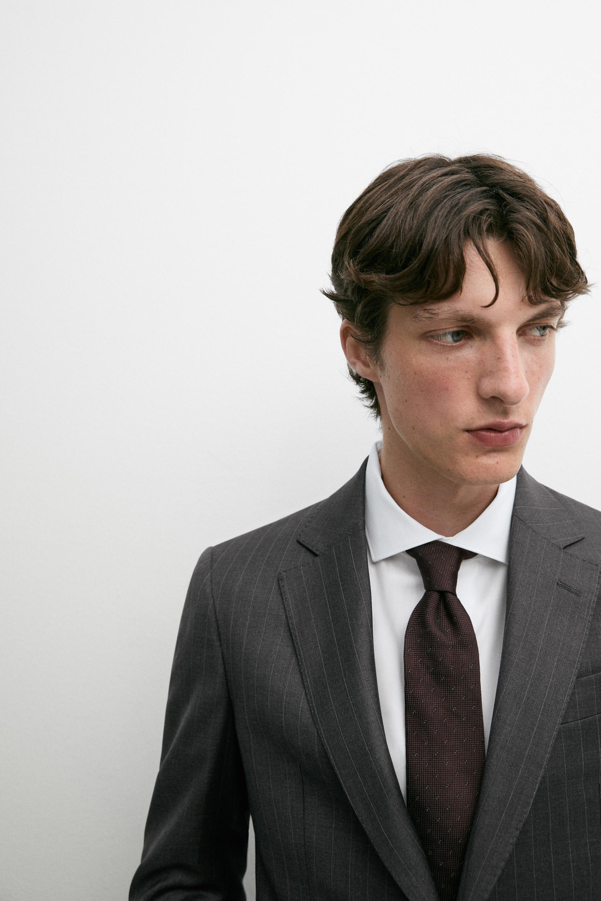 100% wool striped suit blazer — CHARCOAL