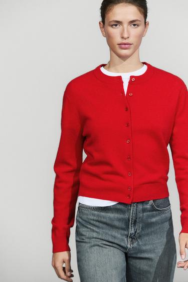 Knit cardigan with button detail — RED 3
