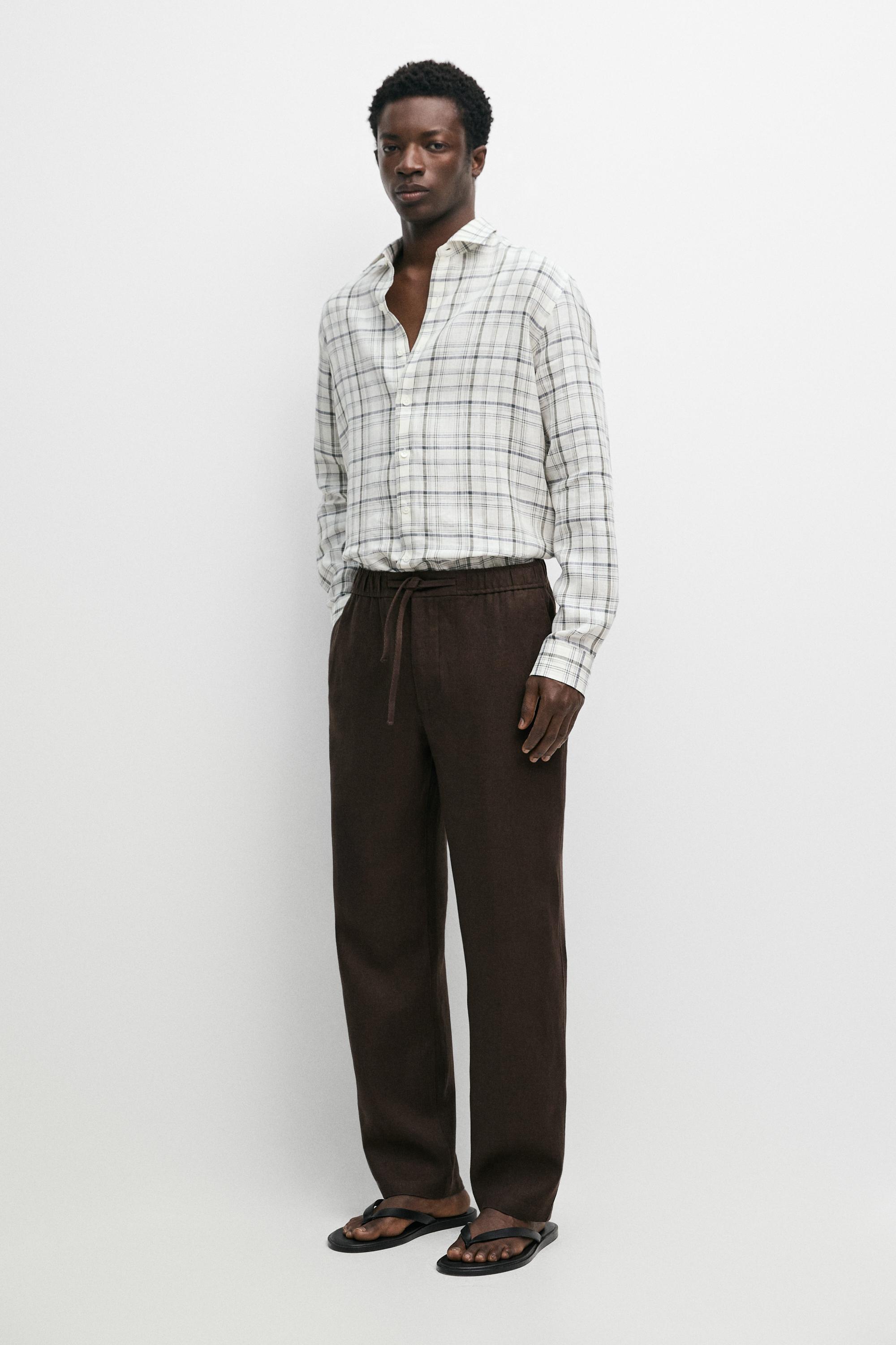 Linen jogger fit pants — BROWN