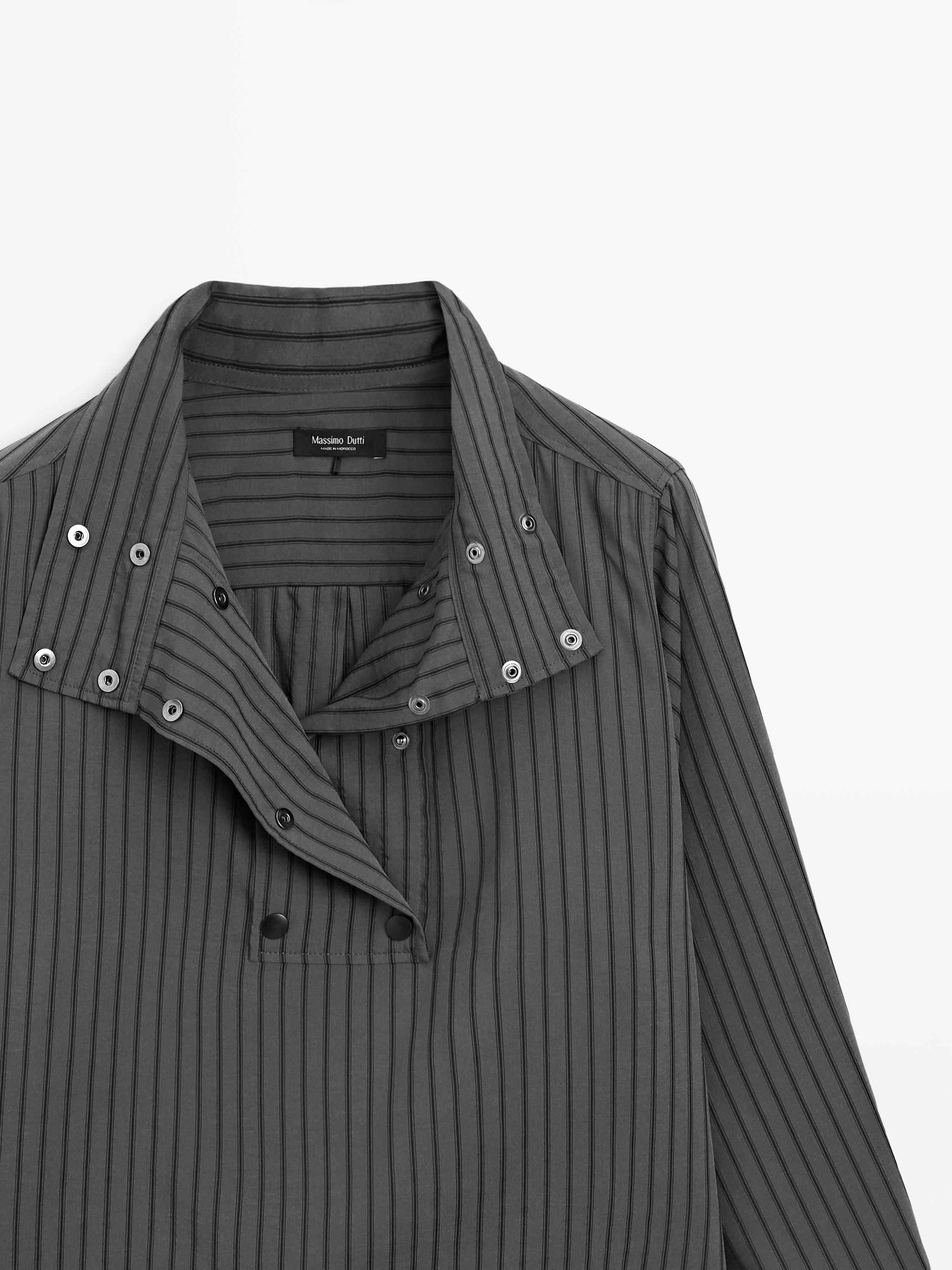 Striped flowing shirt with collar detail — GREY