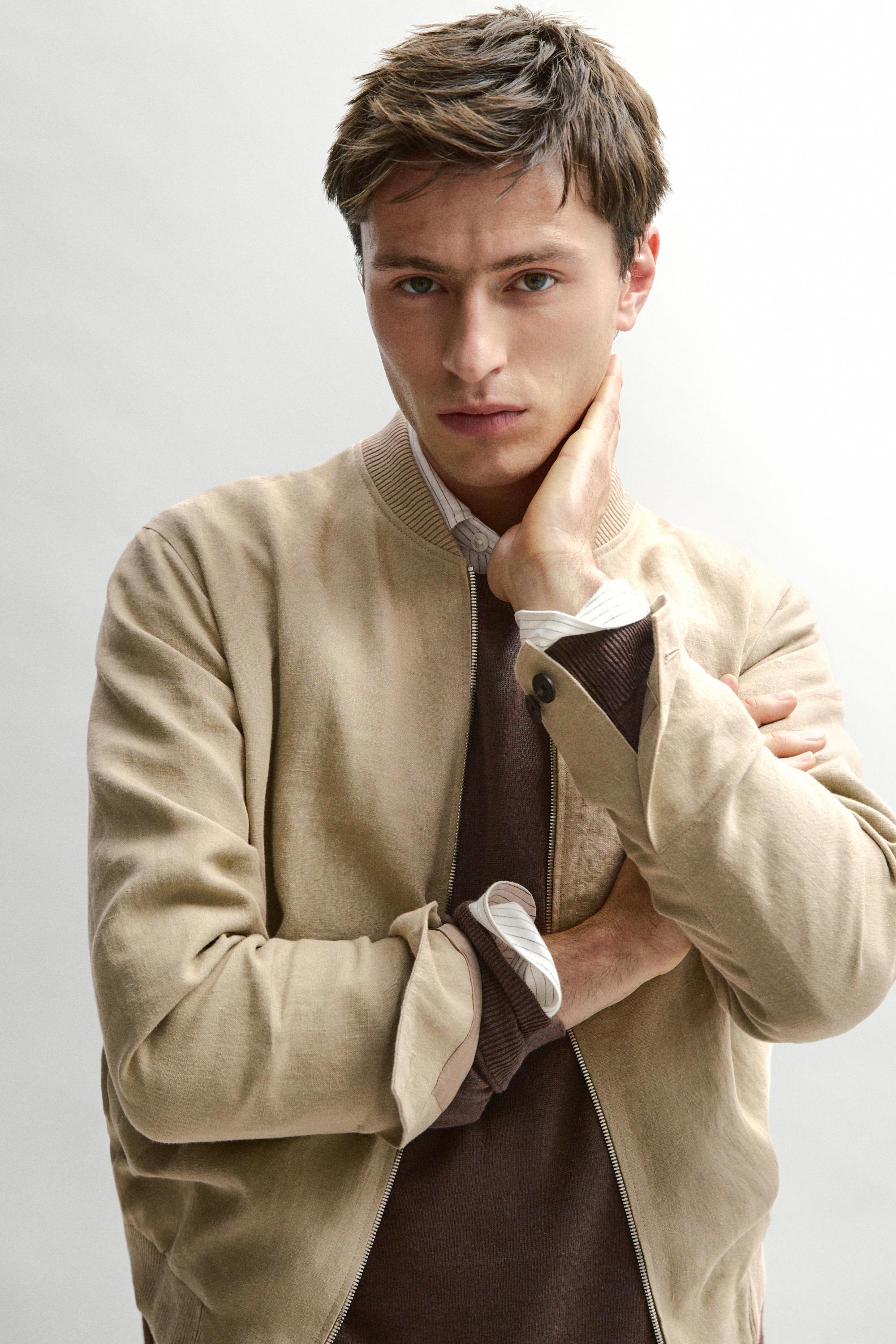 Linen bomber jacket — BEIGE