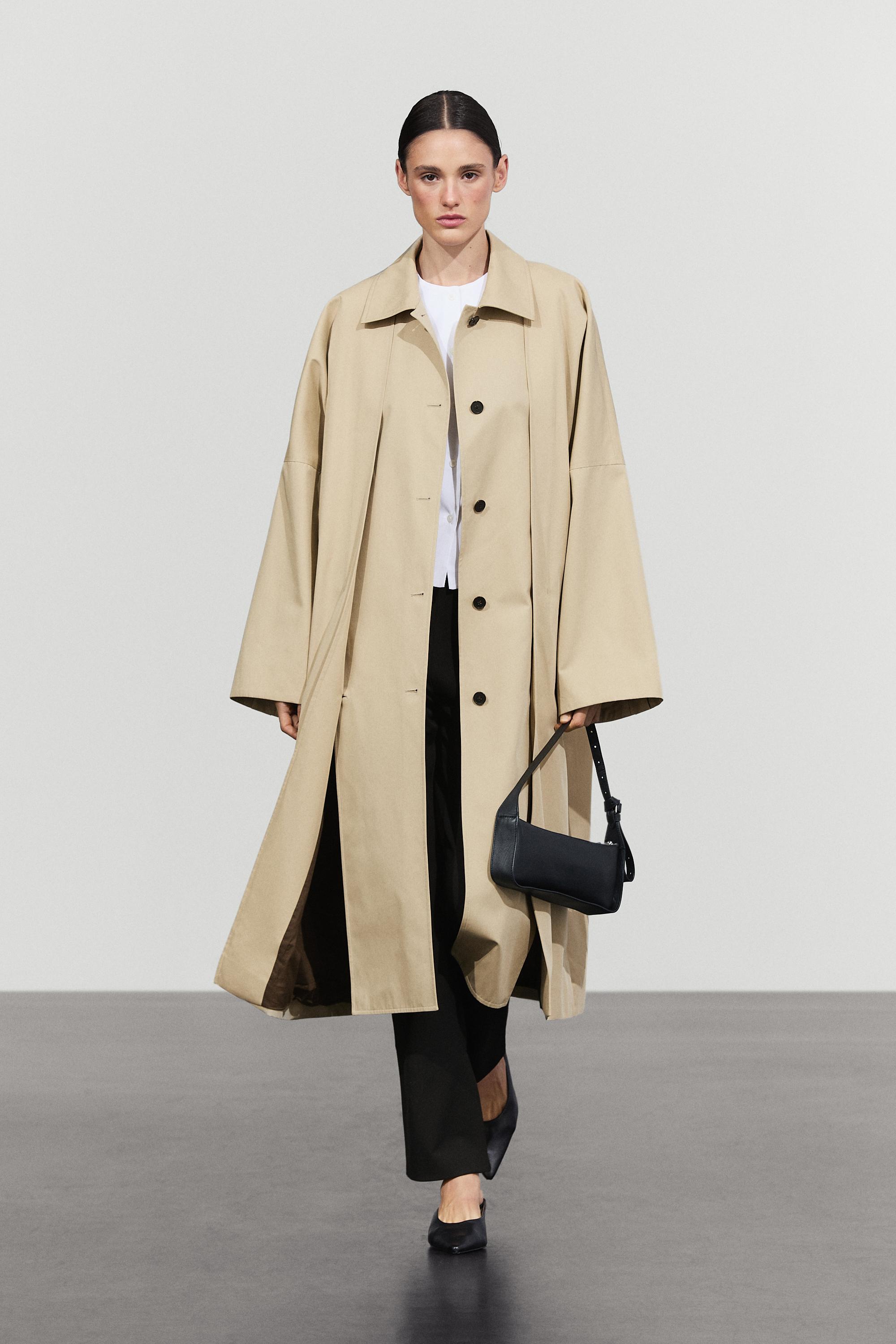 Cotton Blend Trench Coat with Side Splits