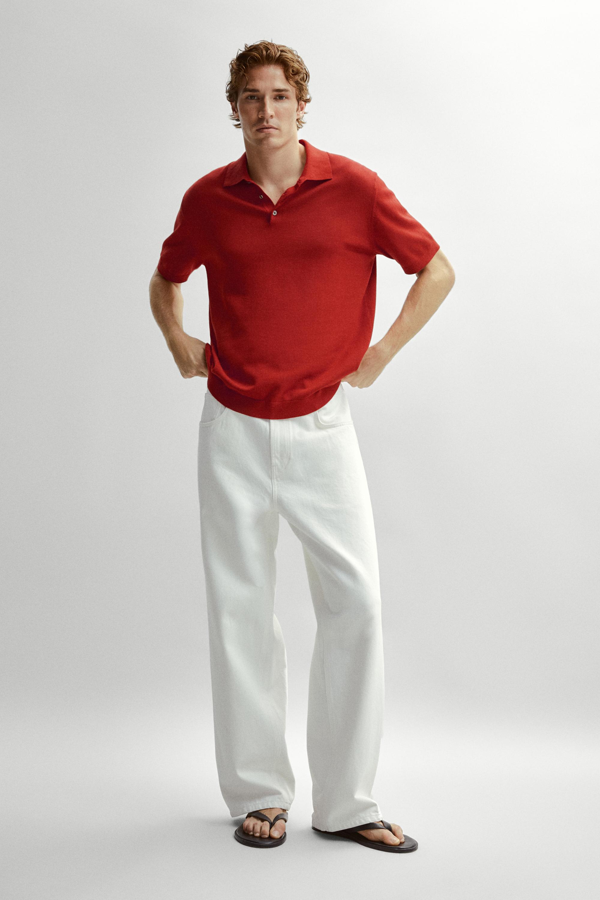 100% Cotton Knit Polo Shirt — RED