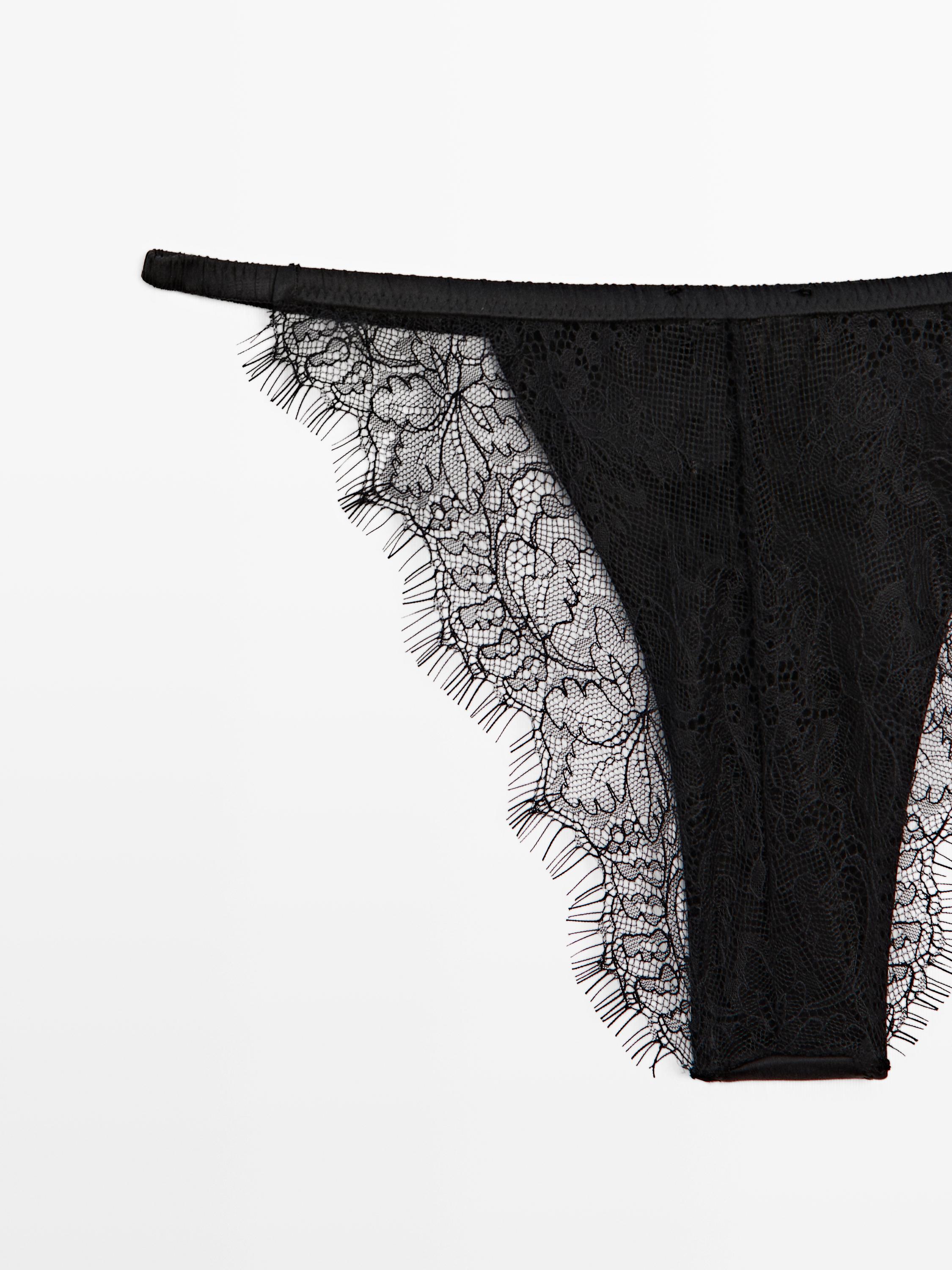 Silk blend briefs with lace detail — BLACK