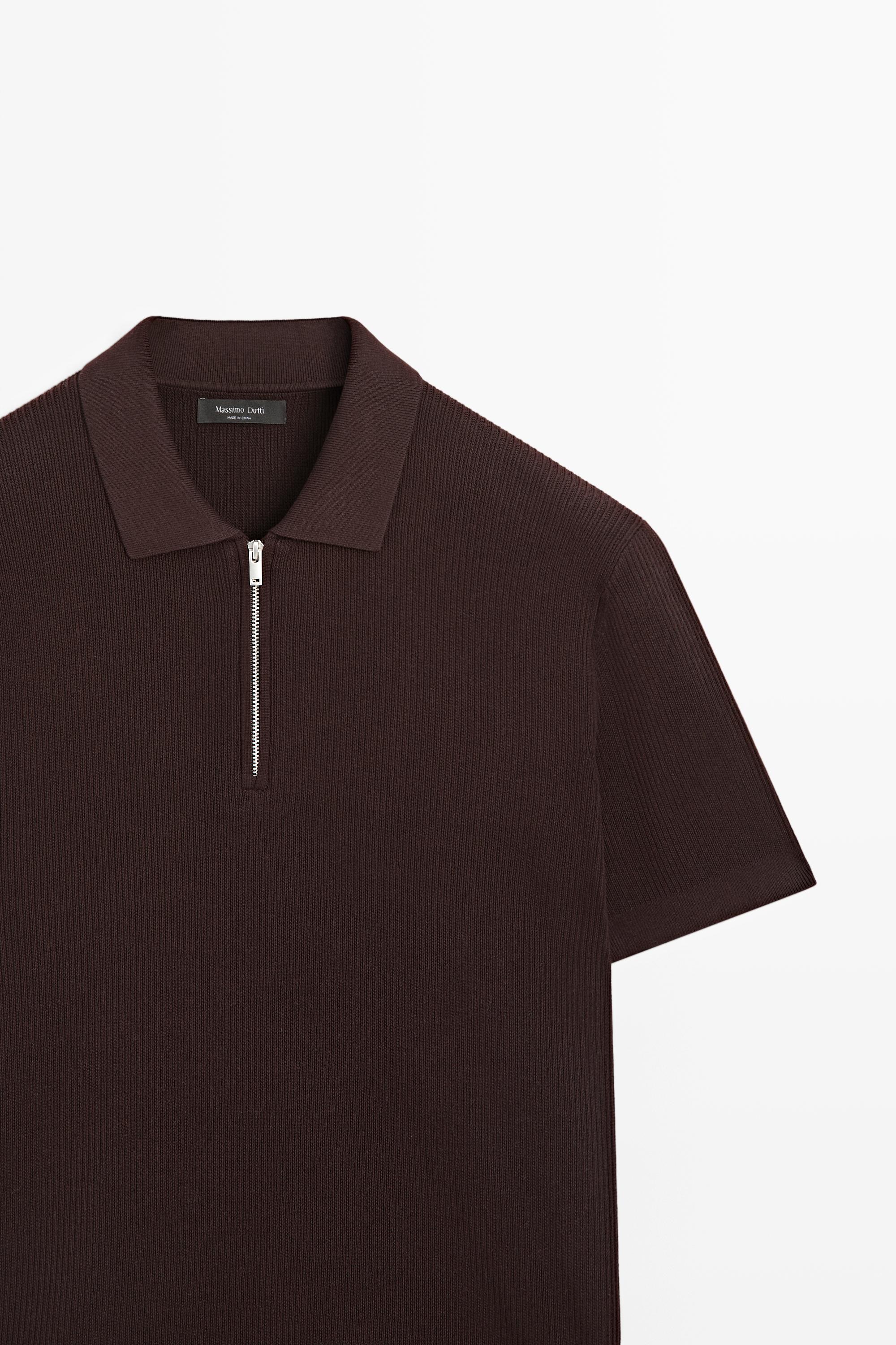Knit polo sweater with quarter-zip collar — BURGUNDY