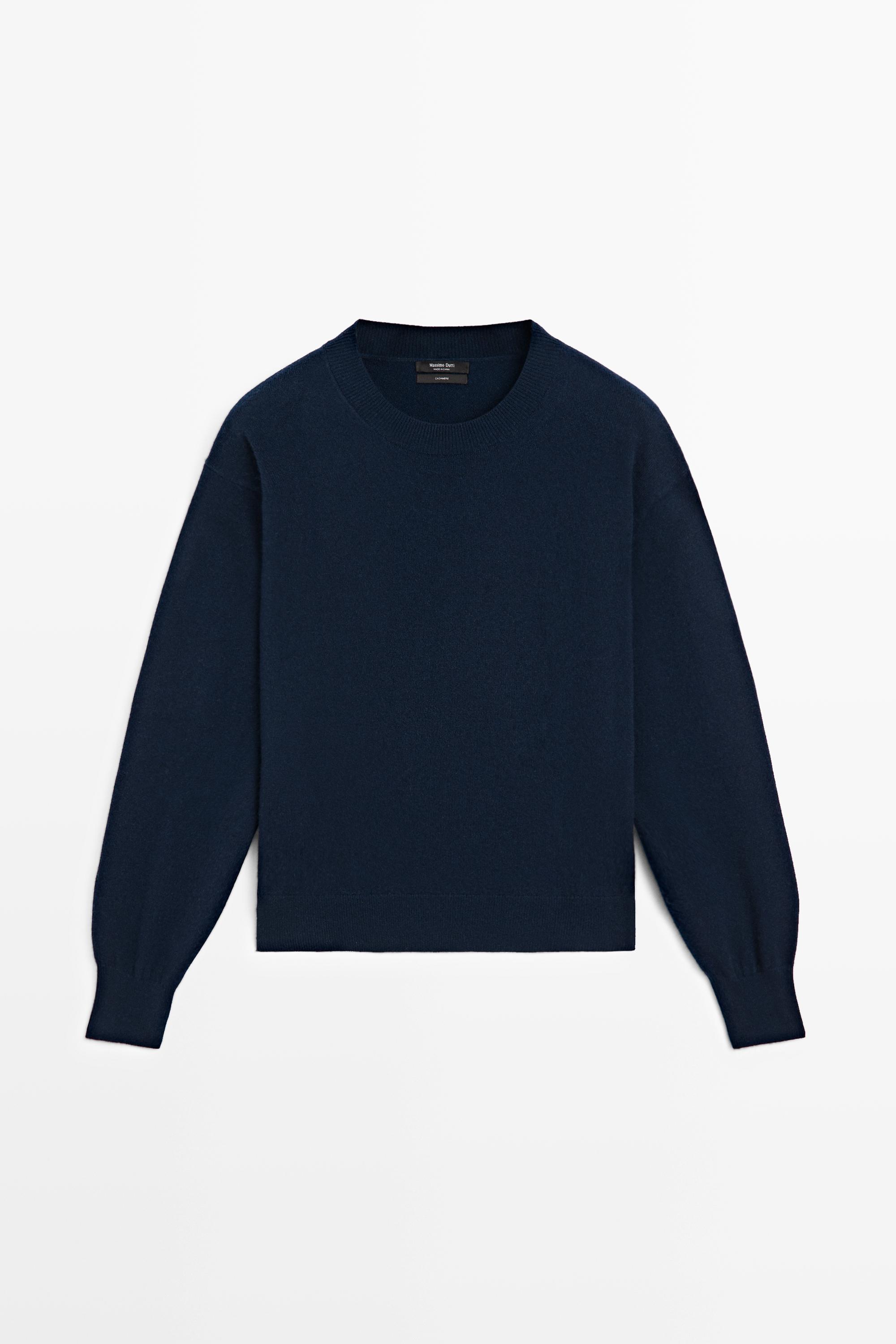 100% cashmere long sleeve sweater — NAVY BLUE
