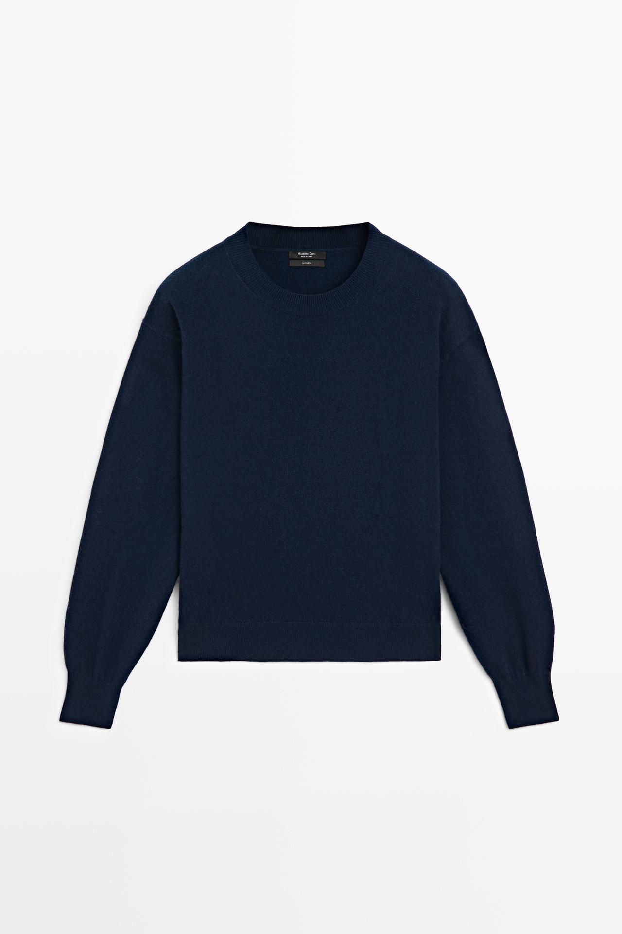 100% cashmere long sleeve sweater — NAVY BLUE