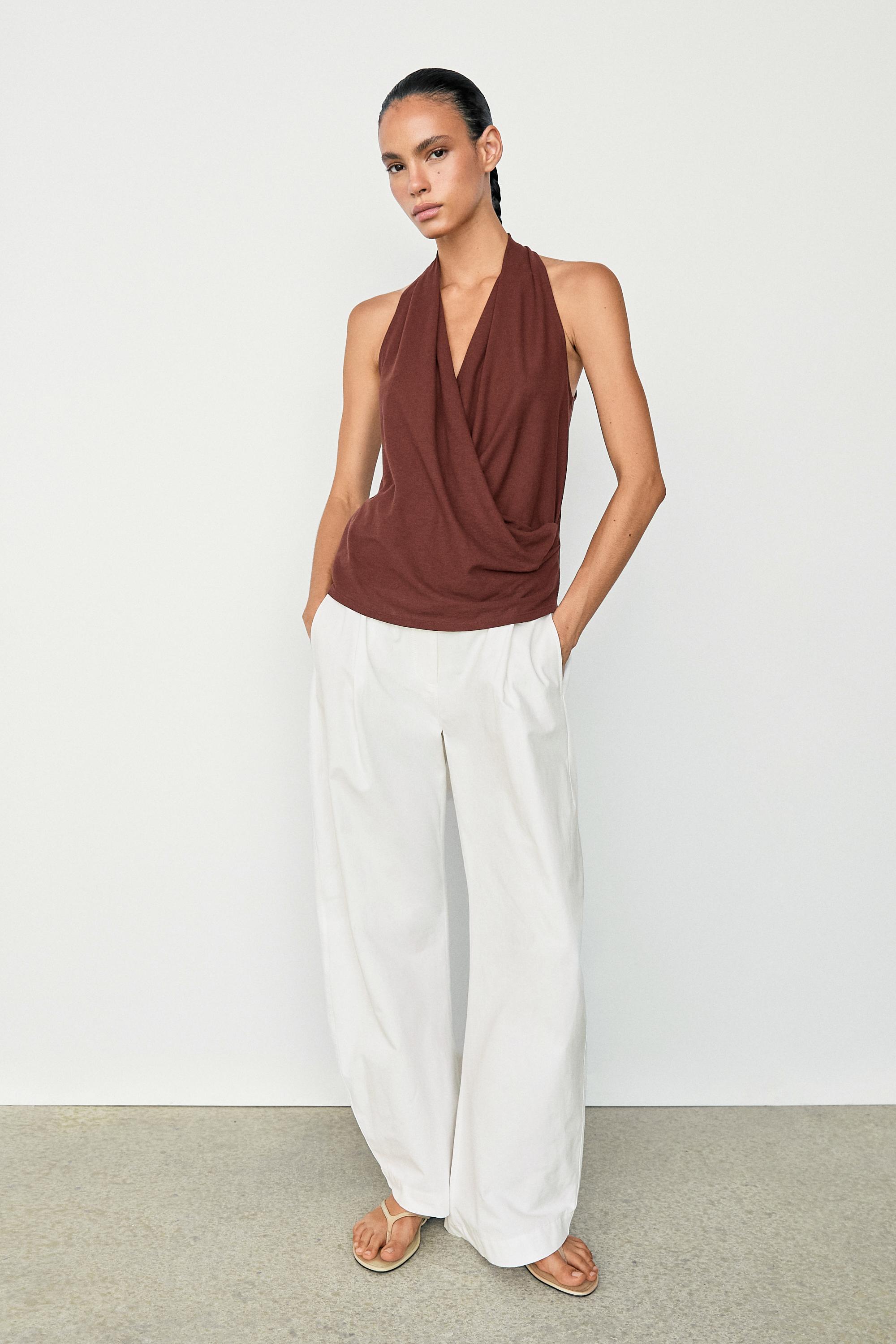 100% cotton draped surplice top — BURGUNDY