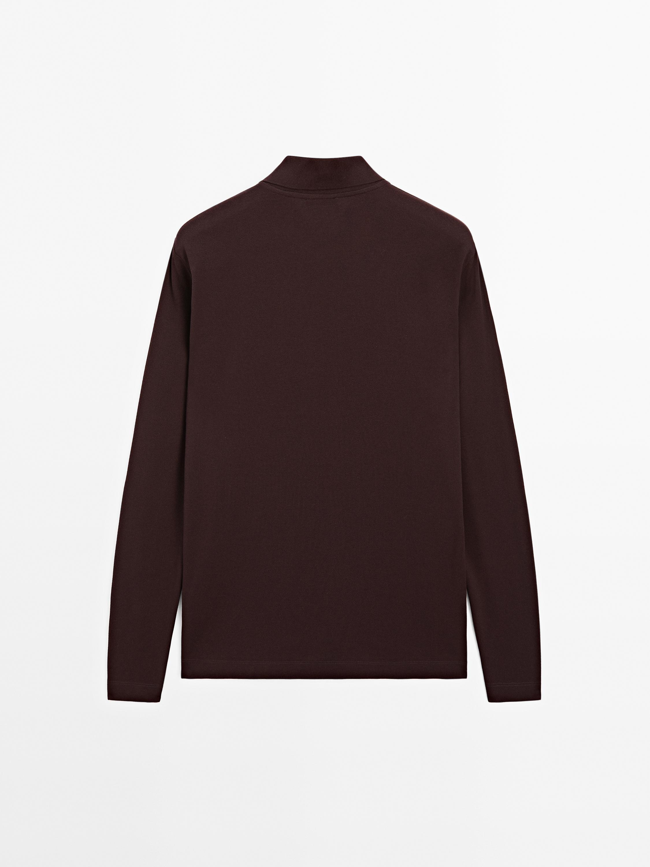 Long sleeve mercerised cotton piqué polo shirt
