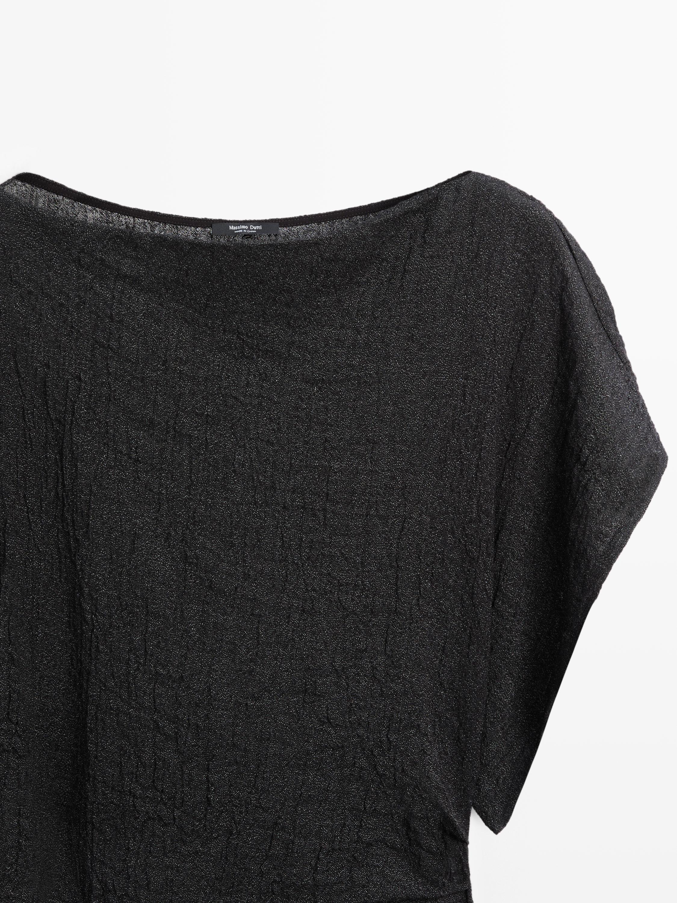 Linen midi dress with asymmetric sleeves — BLACK