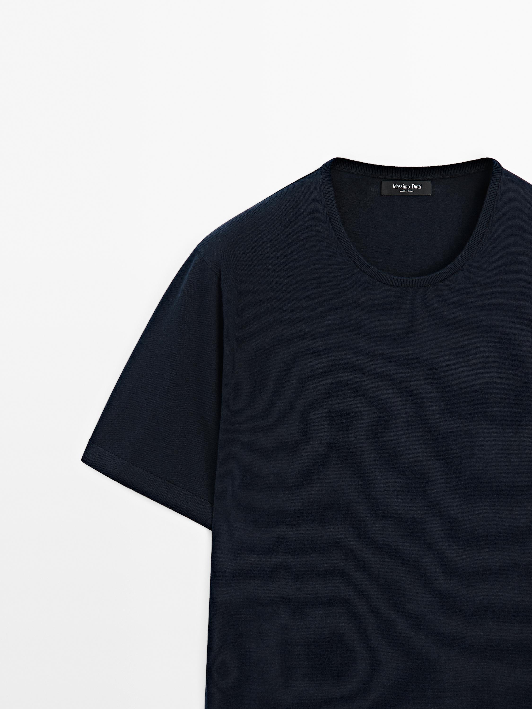 Cotton blend knit short sleeve sweater