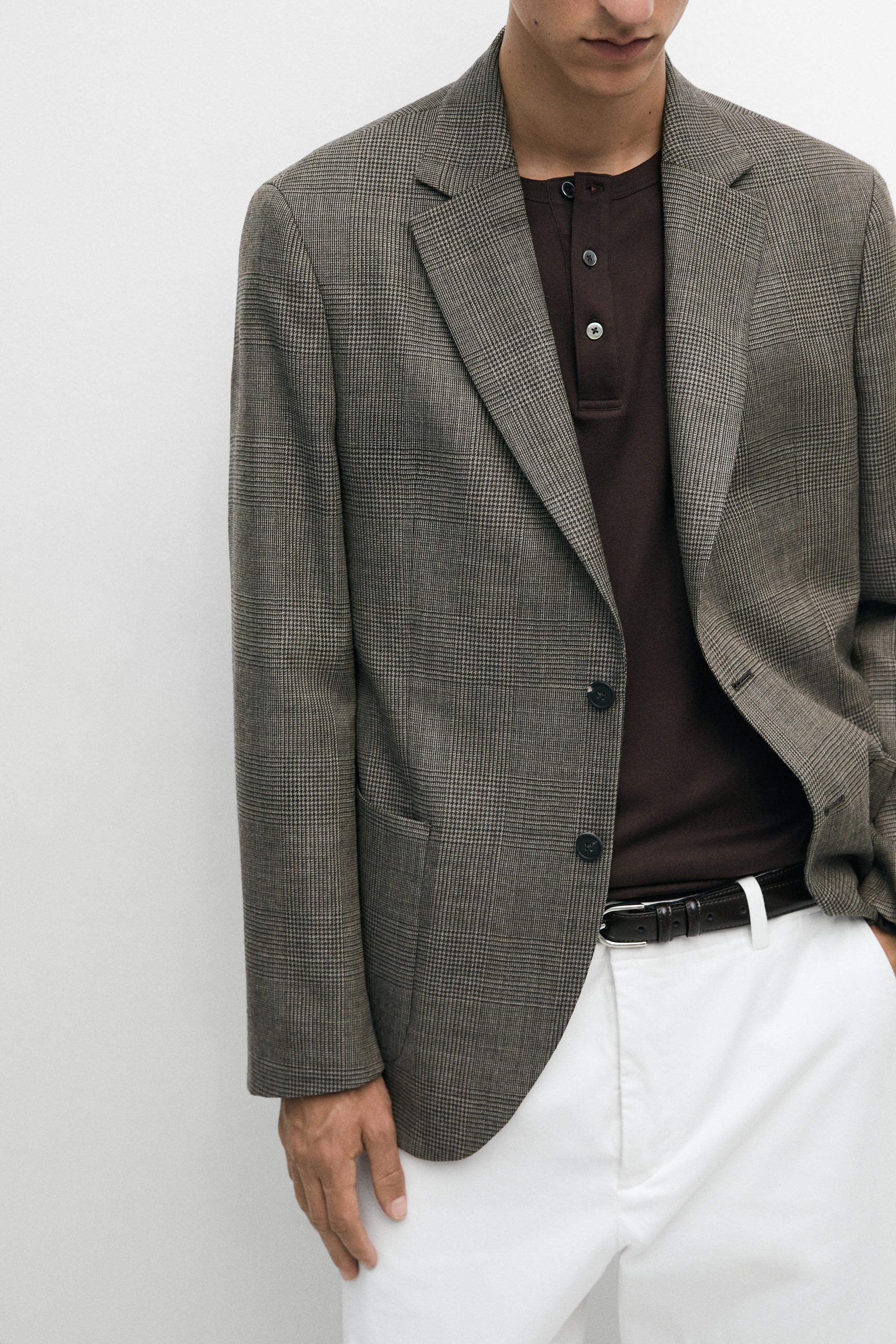 Tailored 100% wool check blazer — MINK