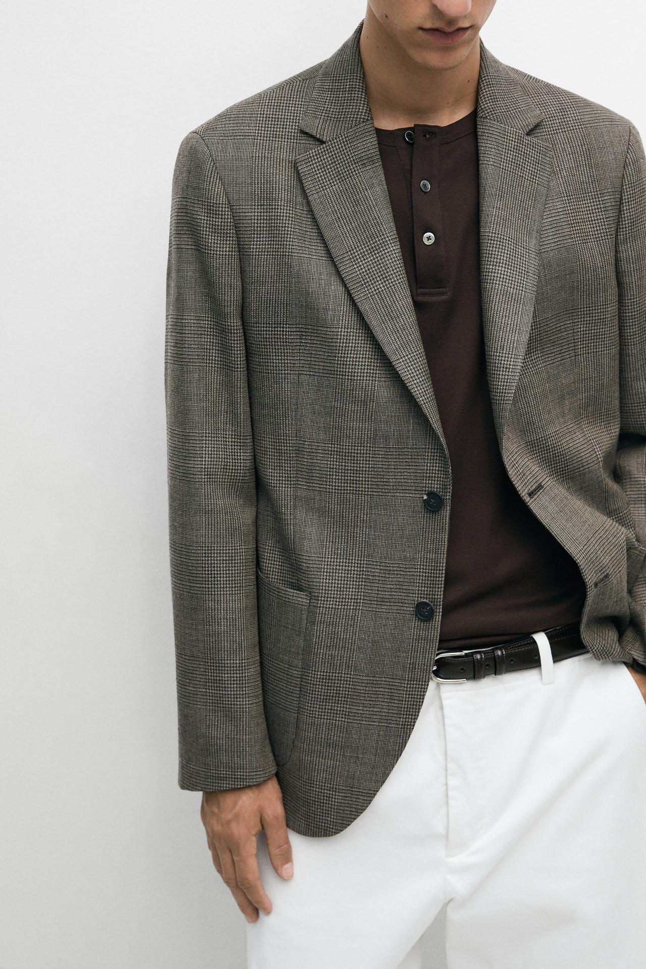 Tailored 100% wool check blazer — MINK