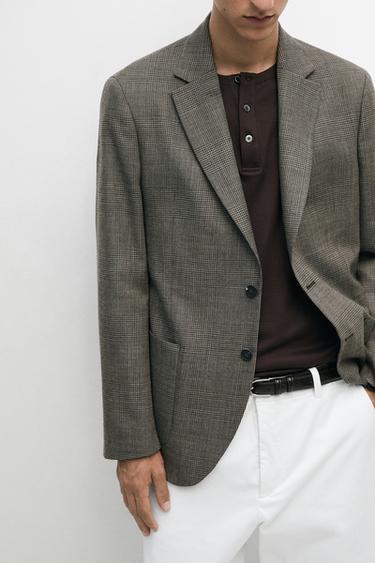 Tailored 100% wool check blazer — MINK 8
