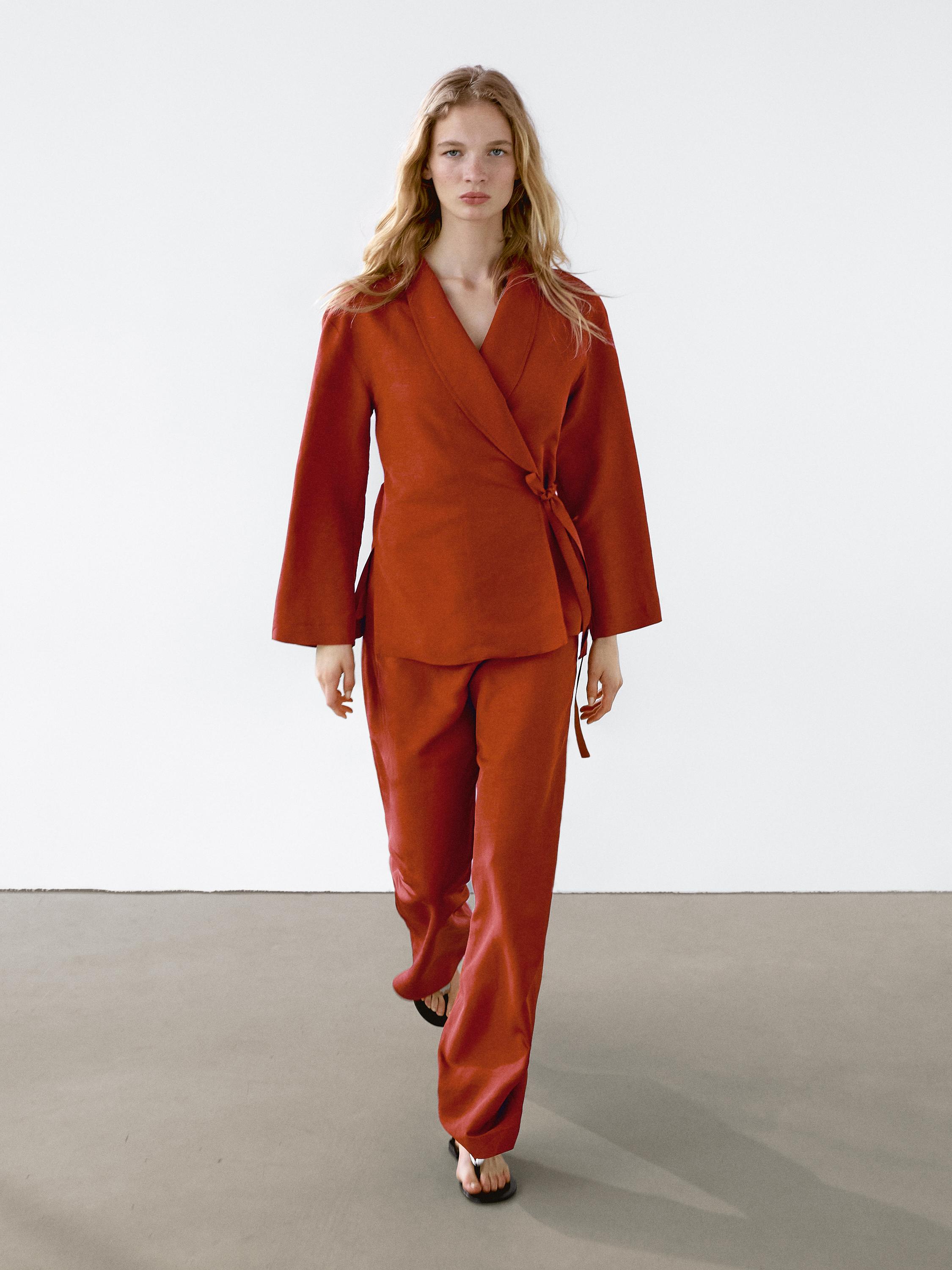 Kimono fluide à col smoking en lin