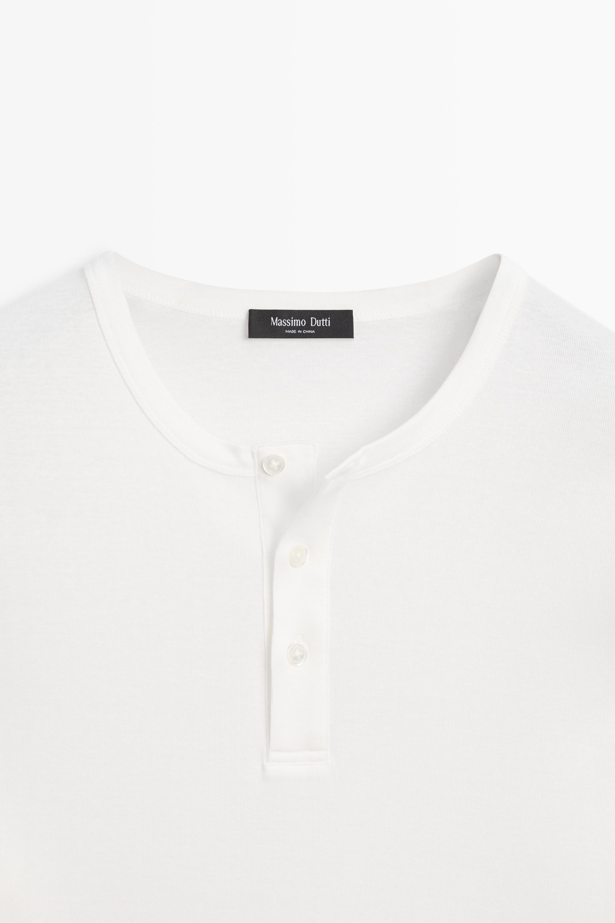 100% cotton long sleeve henley T-shirt — WHITE