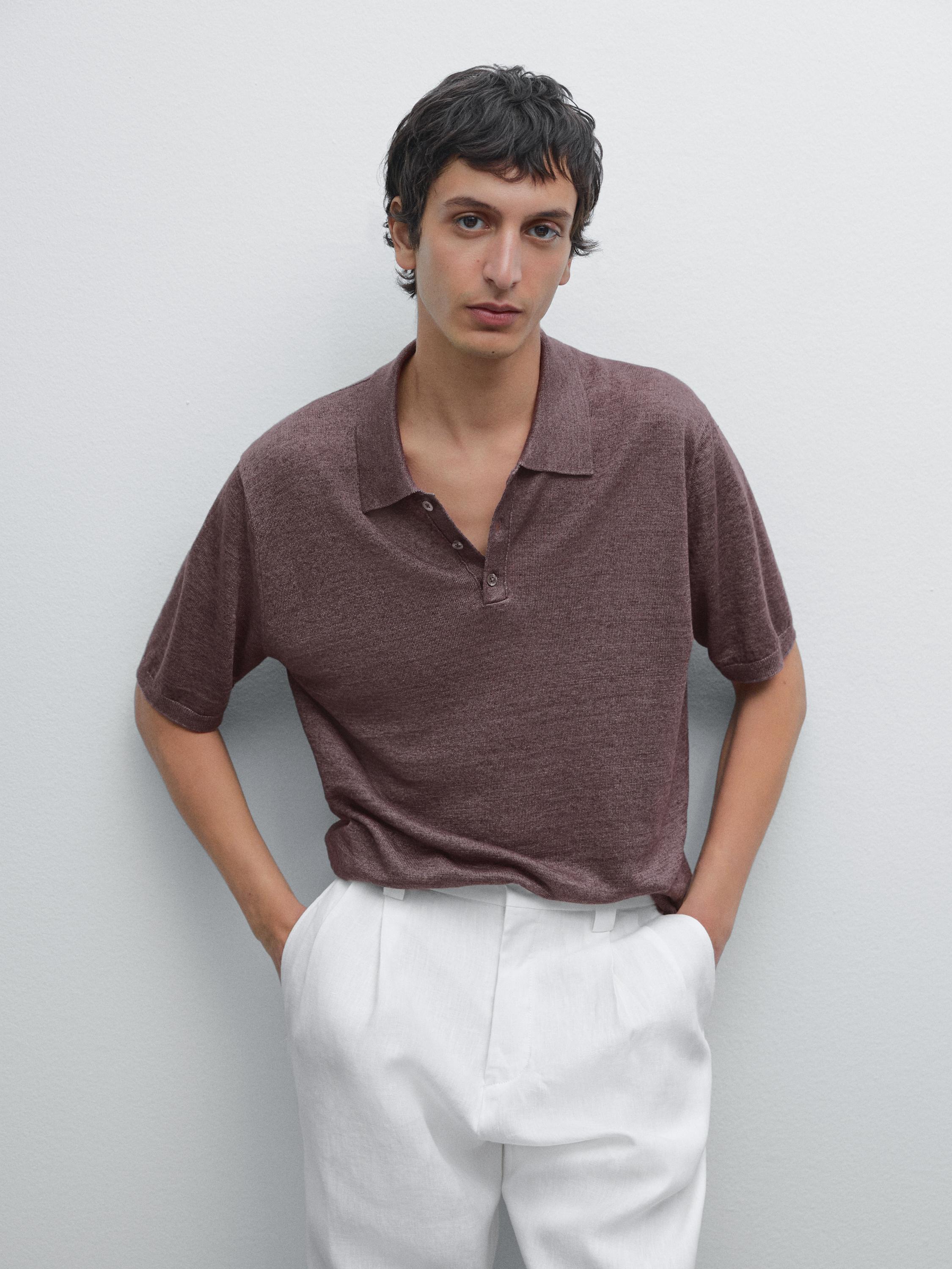 100% linen knitted polo shirt