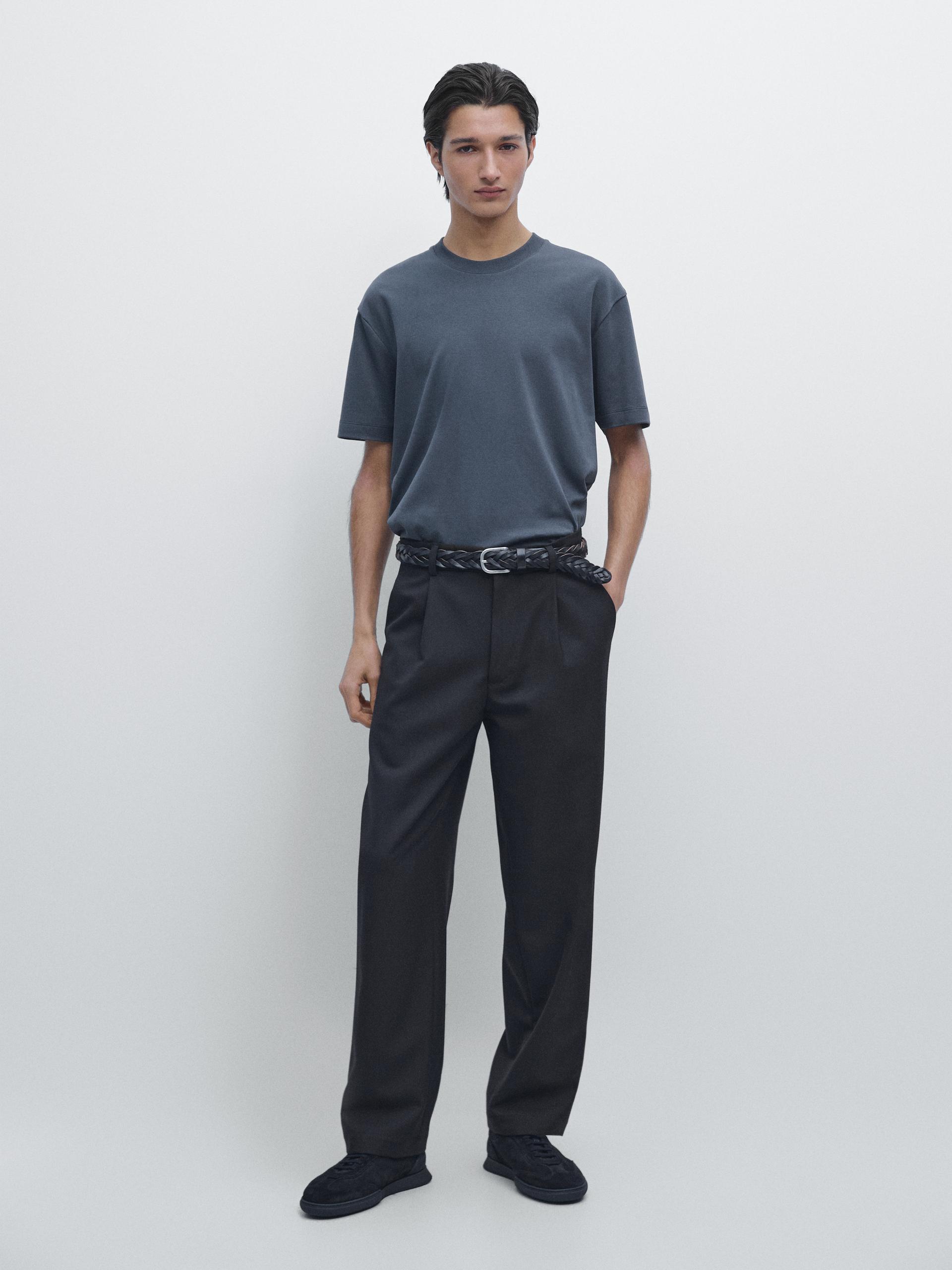 T-Shirt Manches Courtes 100% Coton - Bleu Roi - S - Massimo Dutti - Homme