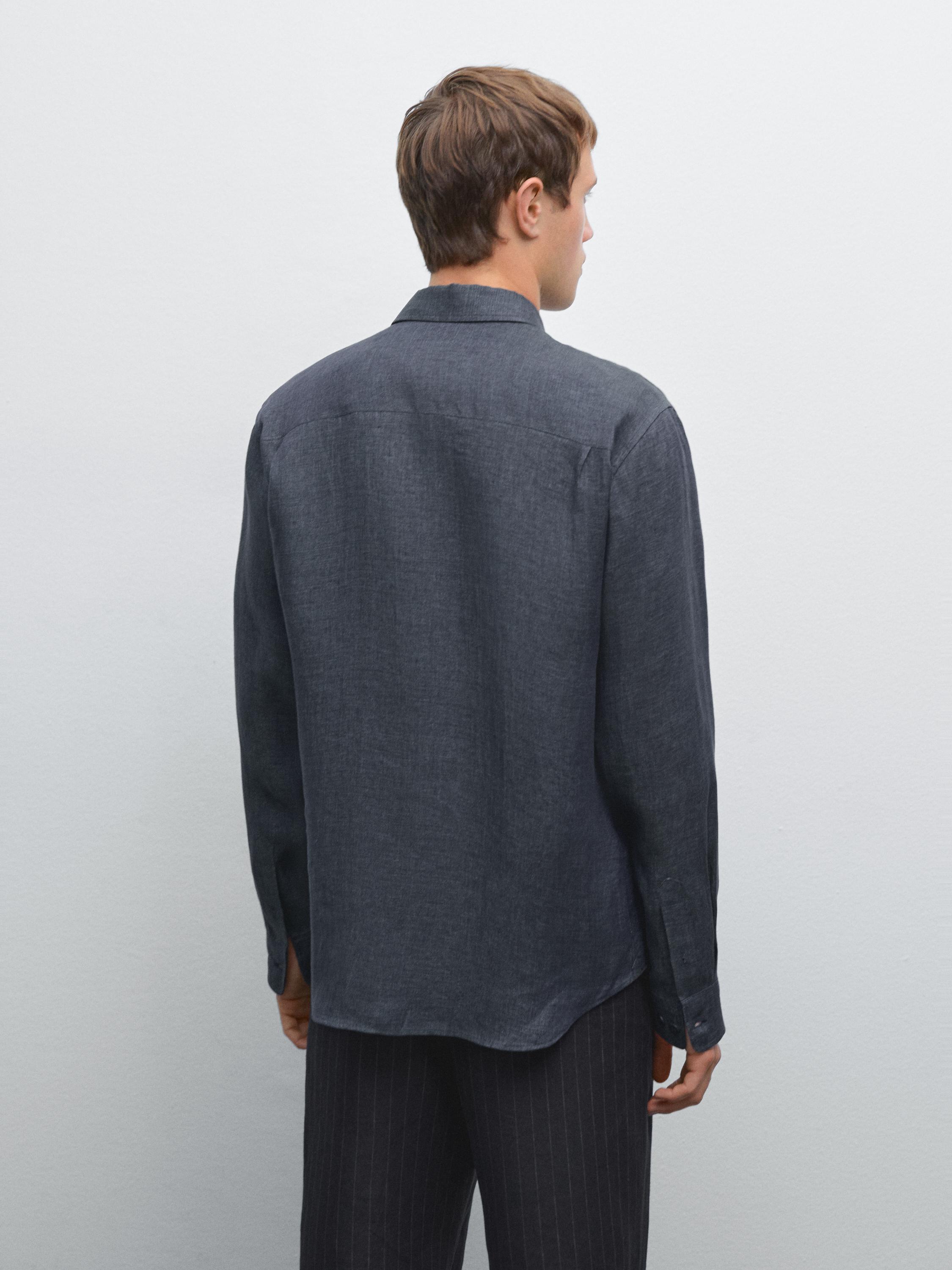 Regular fit faded linen overshirt