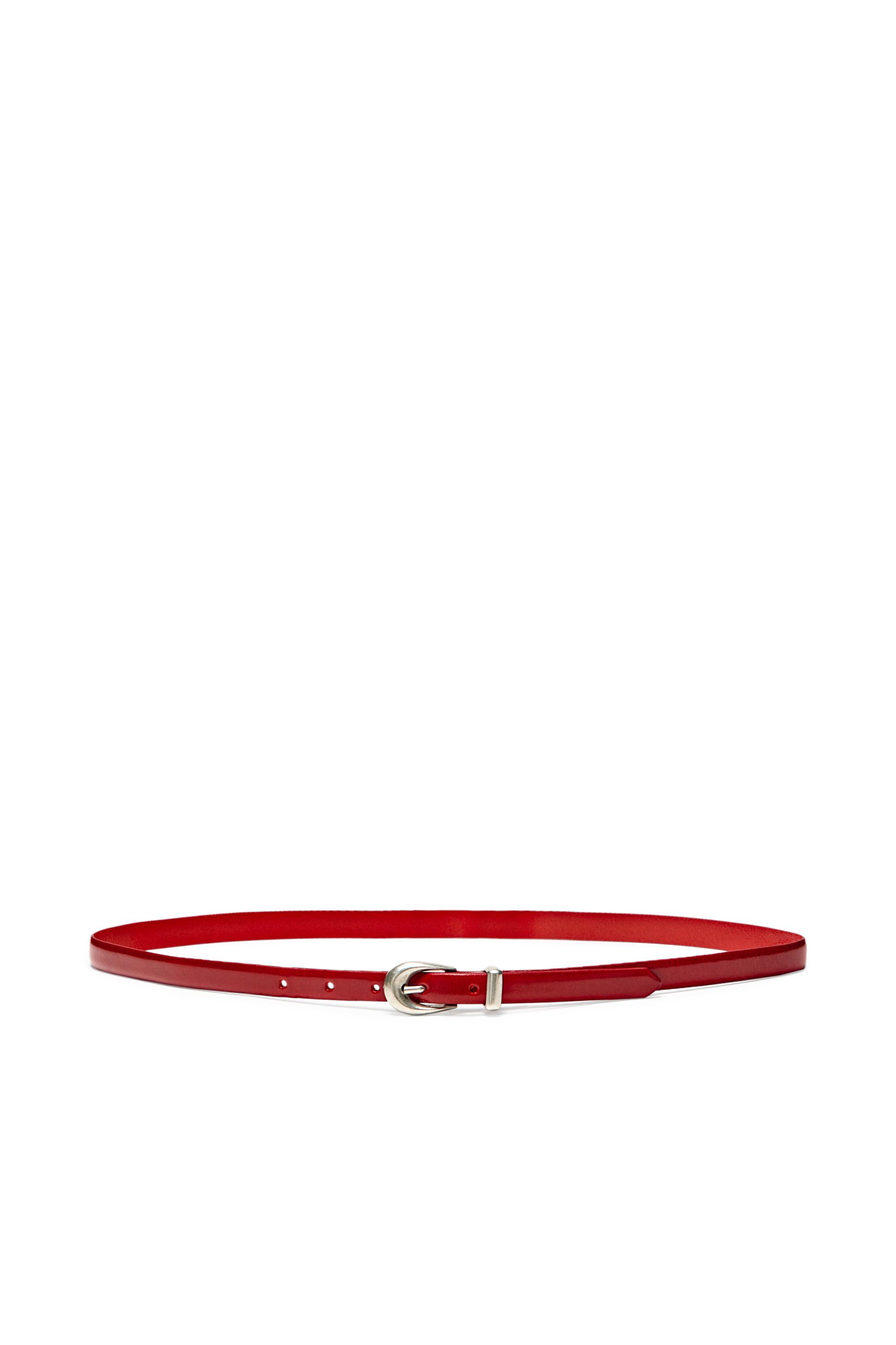 Nappa leather belt with keeper loop detail — RED