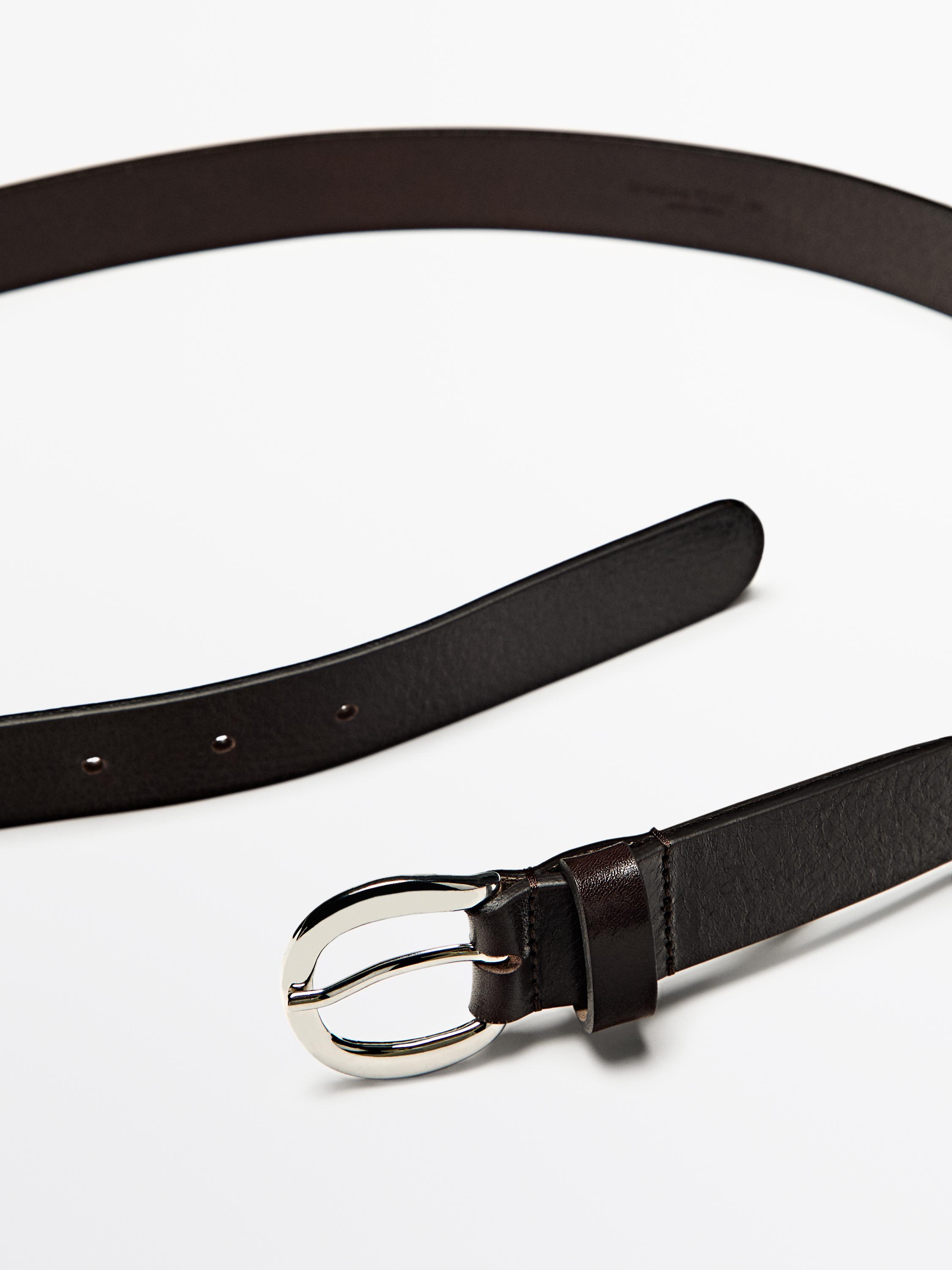 Nappa leather belt with round buckle