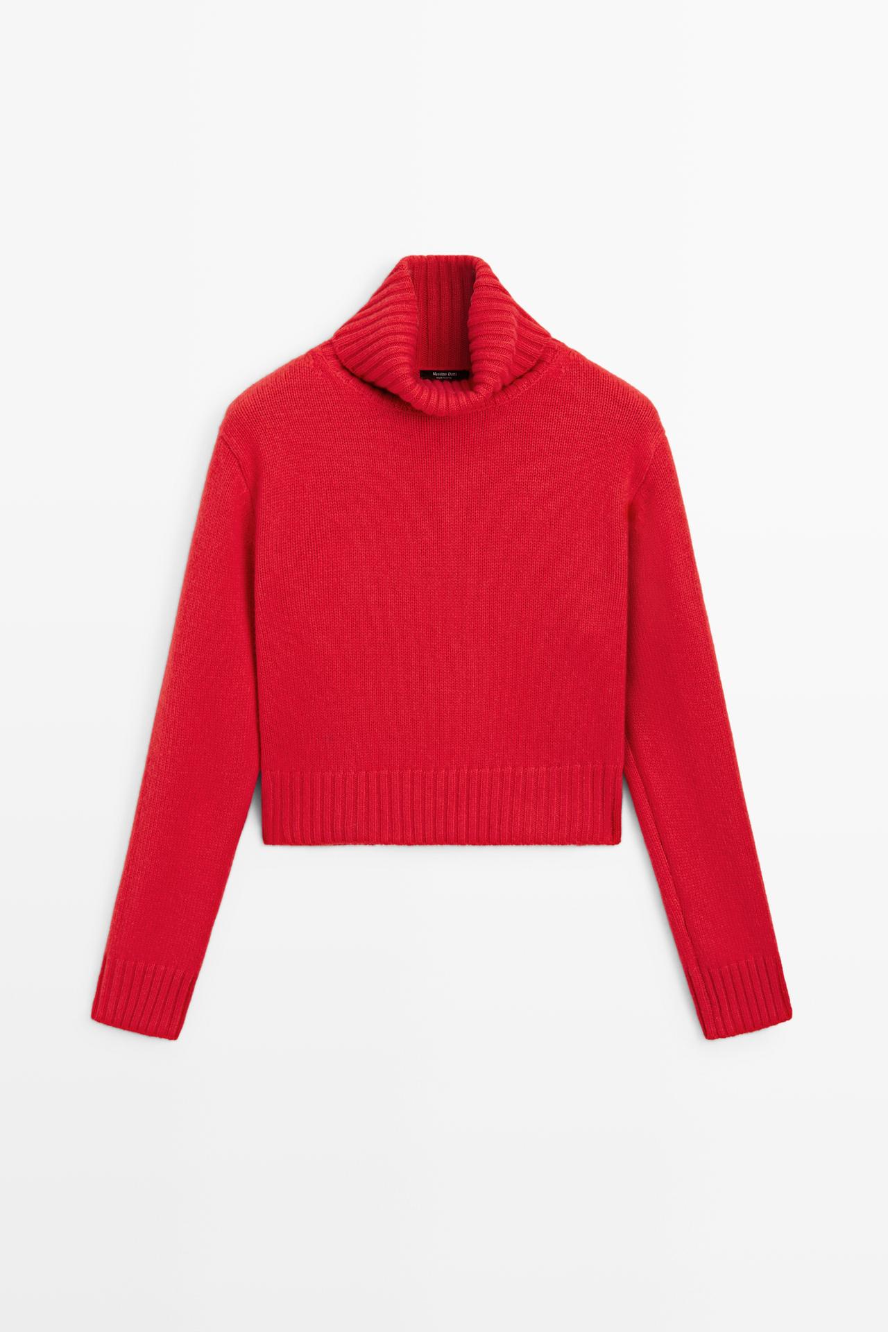 Cropped 100% cashmere knit sweater — RED