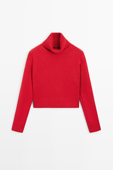 Cropped 100% cashmere knit sweater — RED 2
