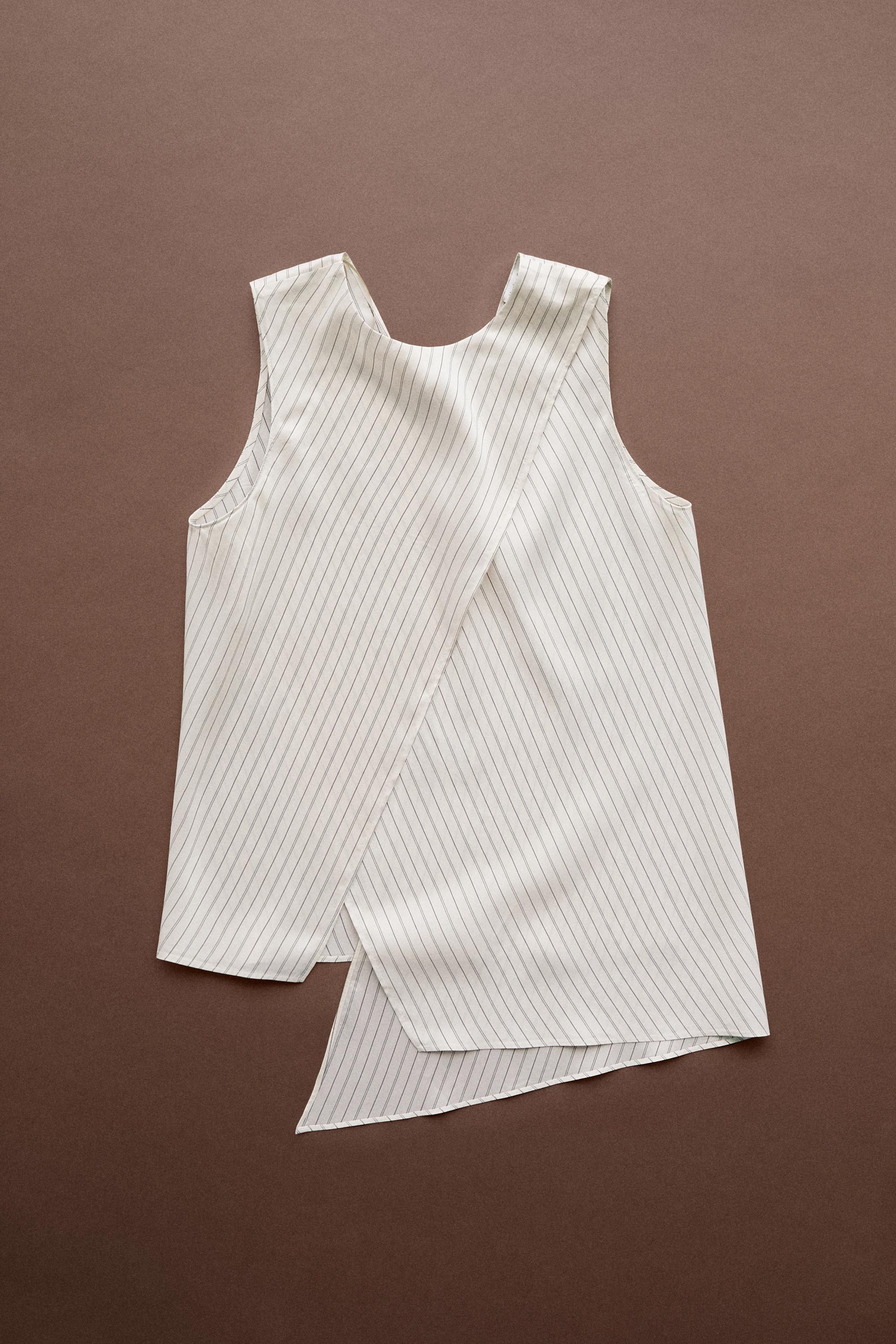 STUDIO flowing striped wrap top — CREAM