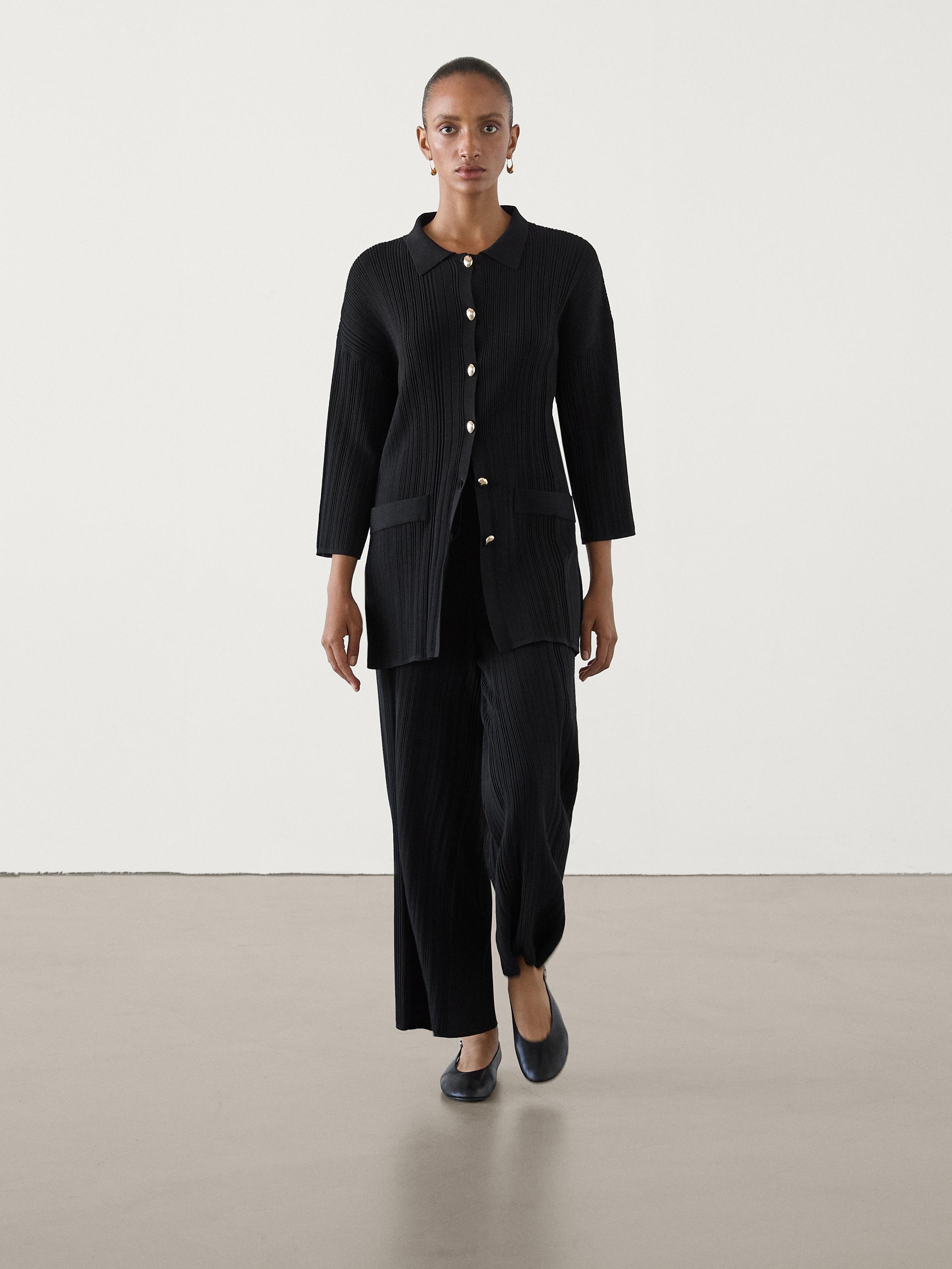 Straight-leg gathered knit trousers