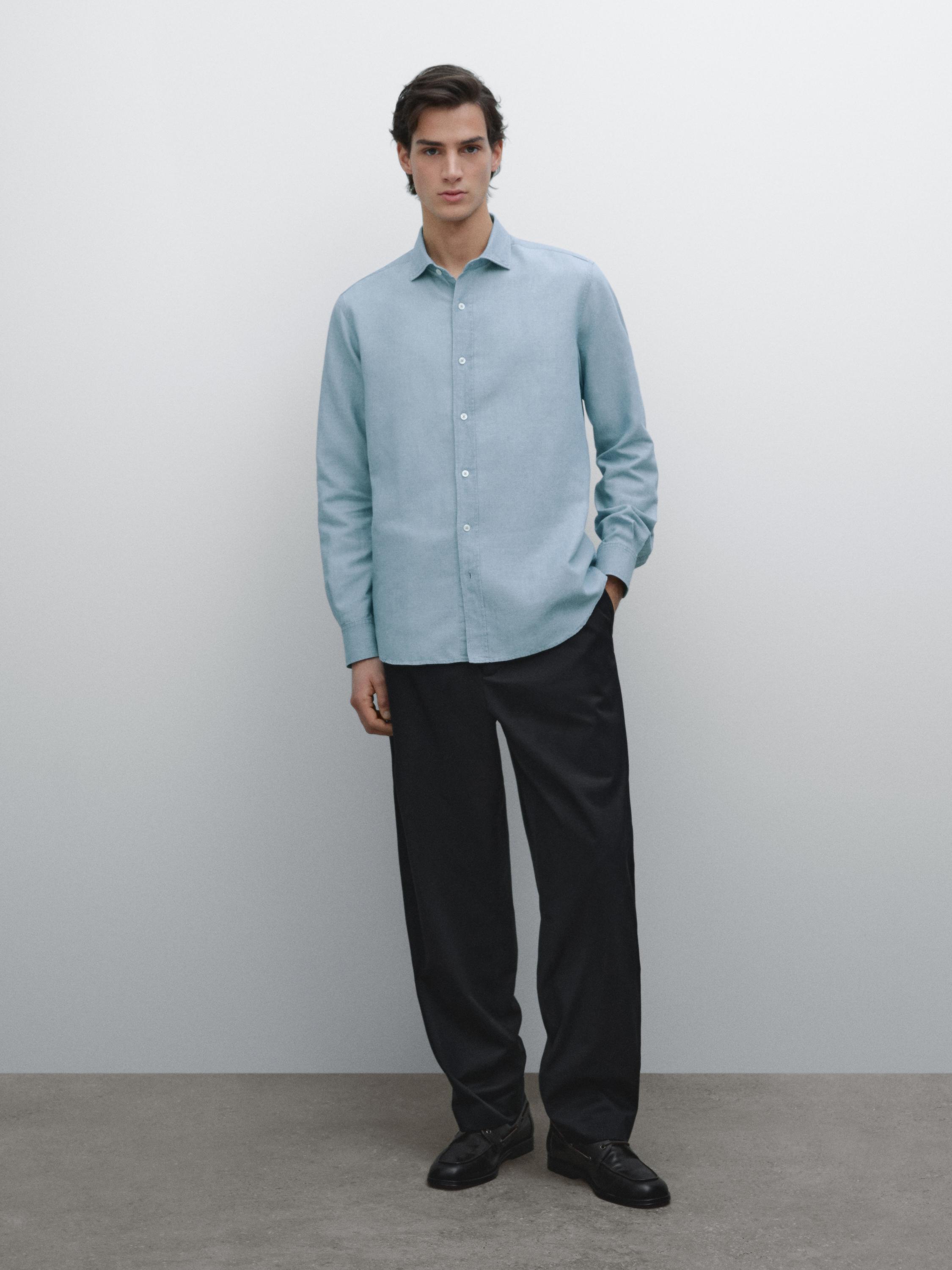 Camisa denim slim fit amb cotó