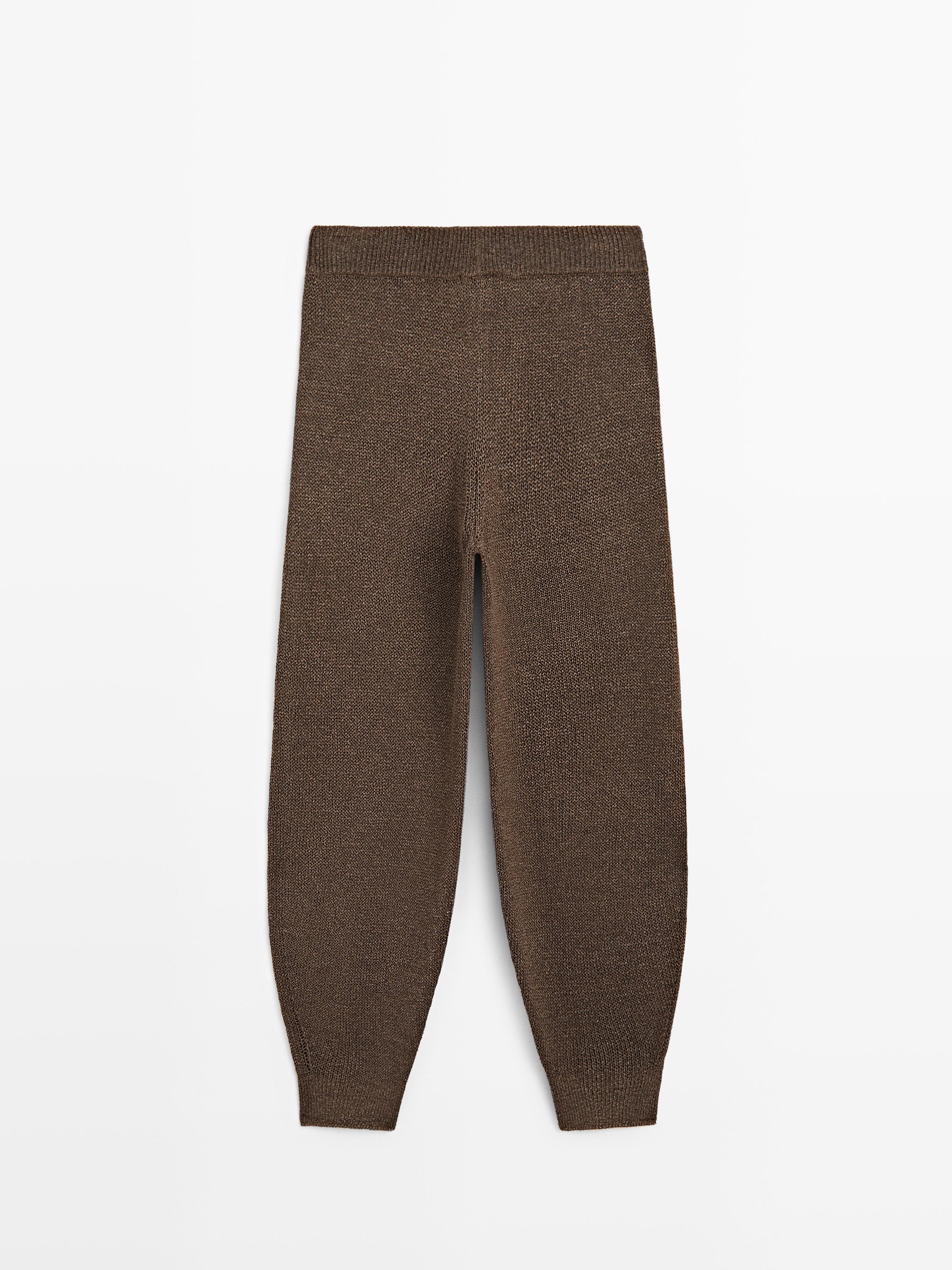 Total look balloon fit knit trousers — BROWN