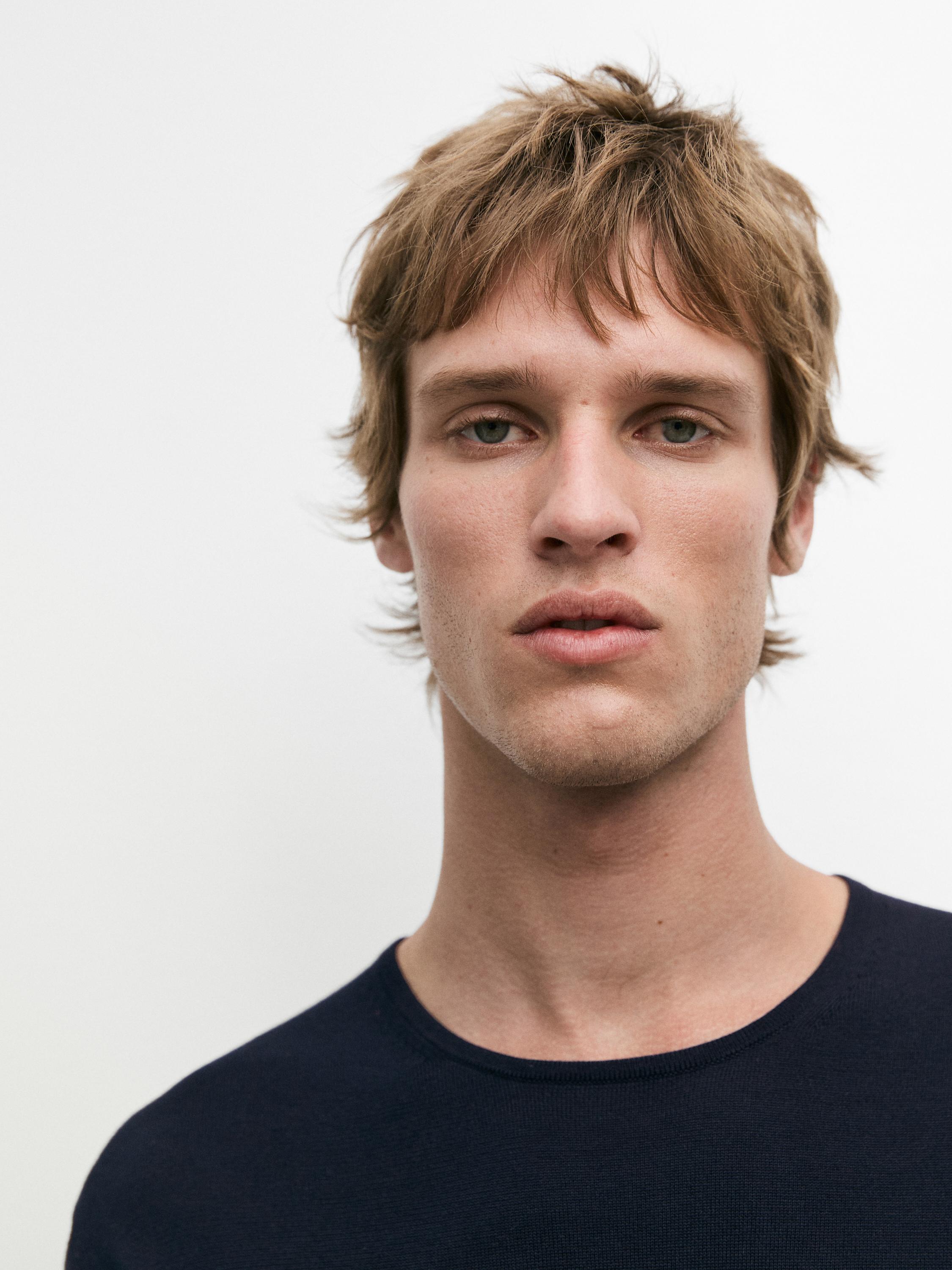 Knit 100% cotton crew neck sweater — NAVY BLUE