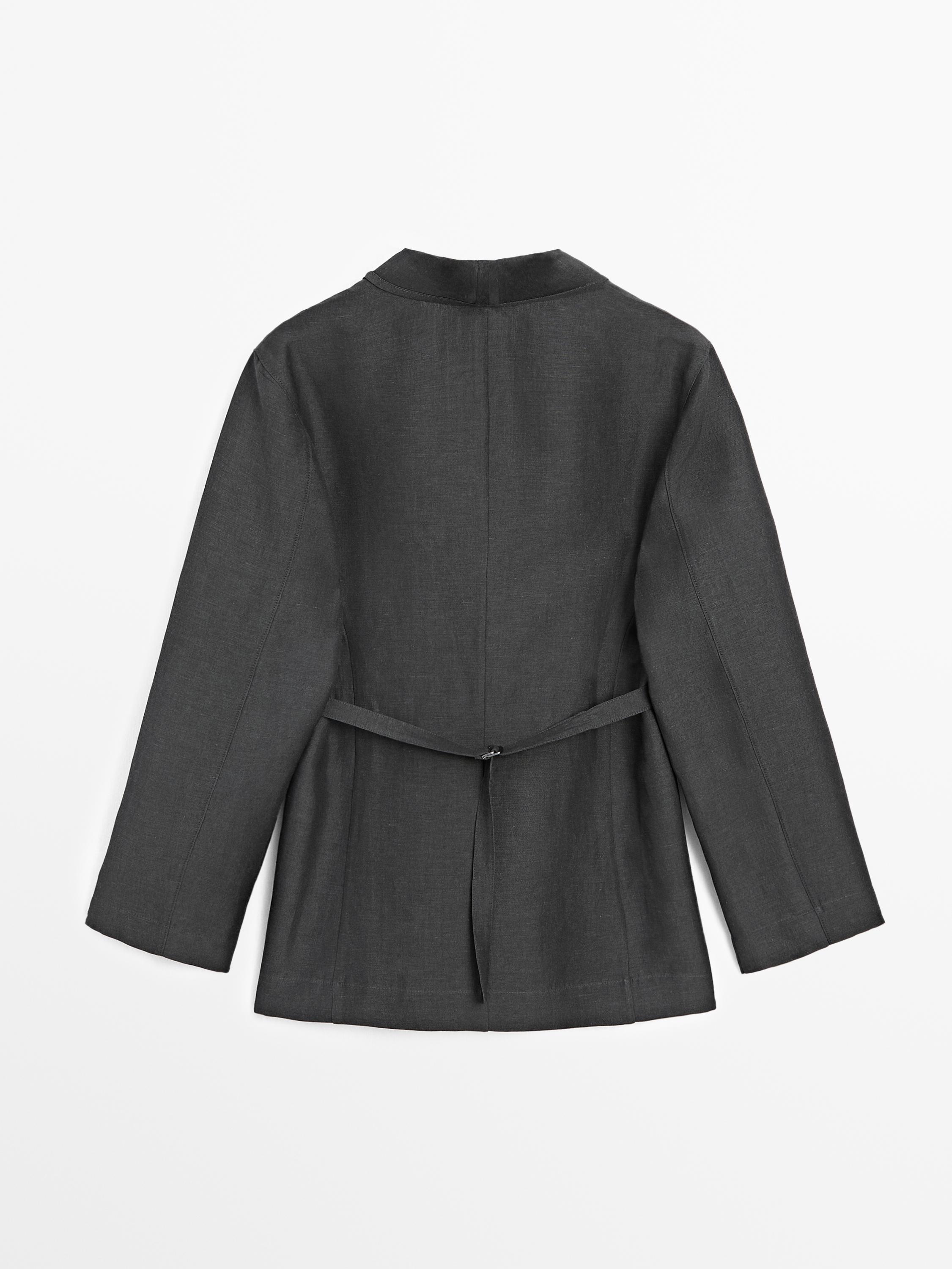 Lightweight double-breasted linen blend blazer