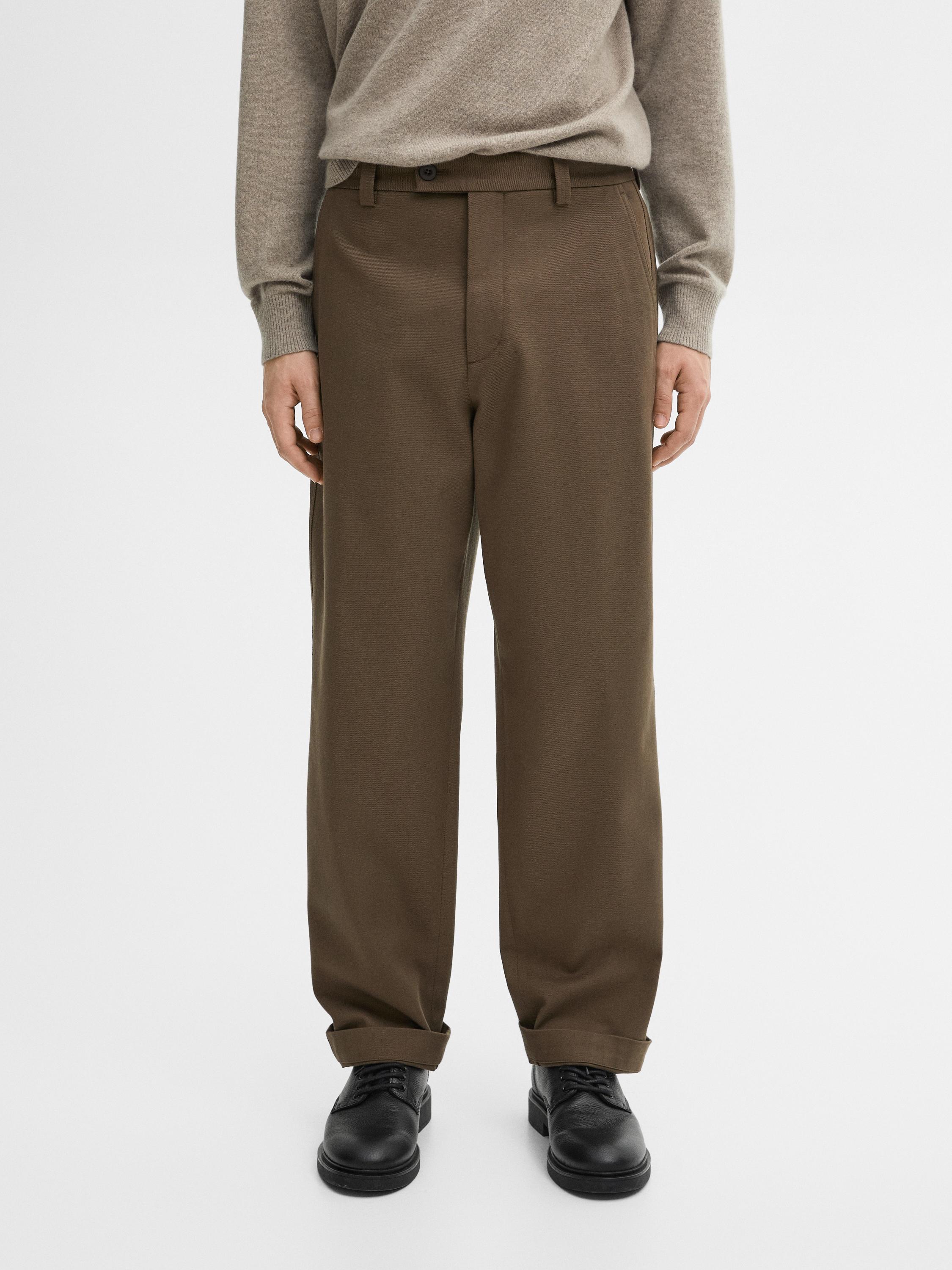 Straight-leg cotton blend twill trousers