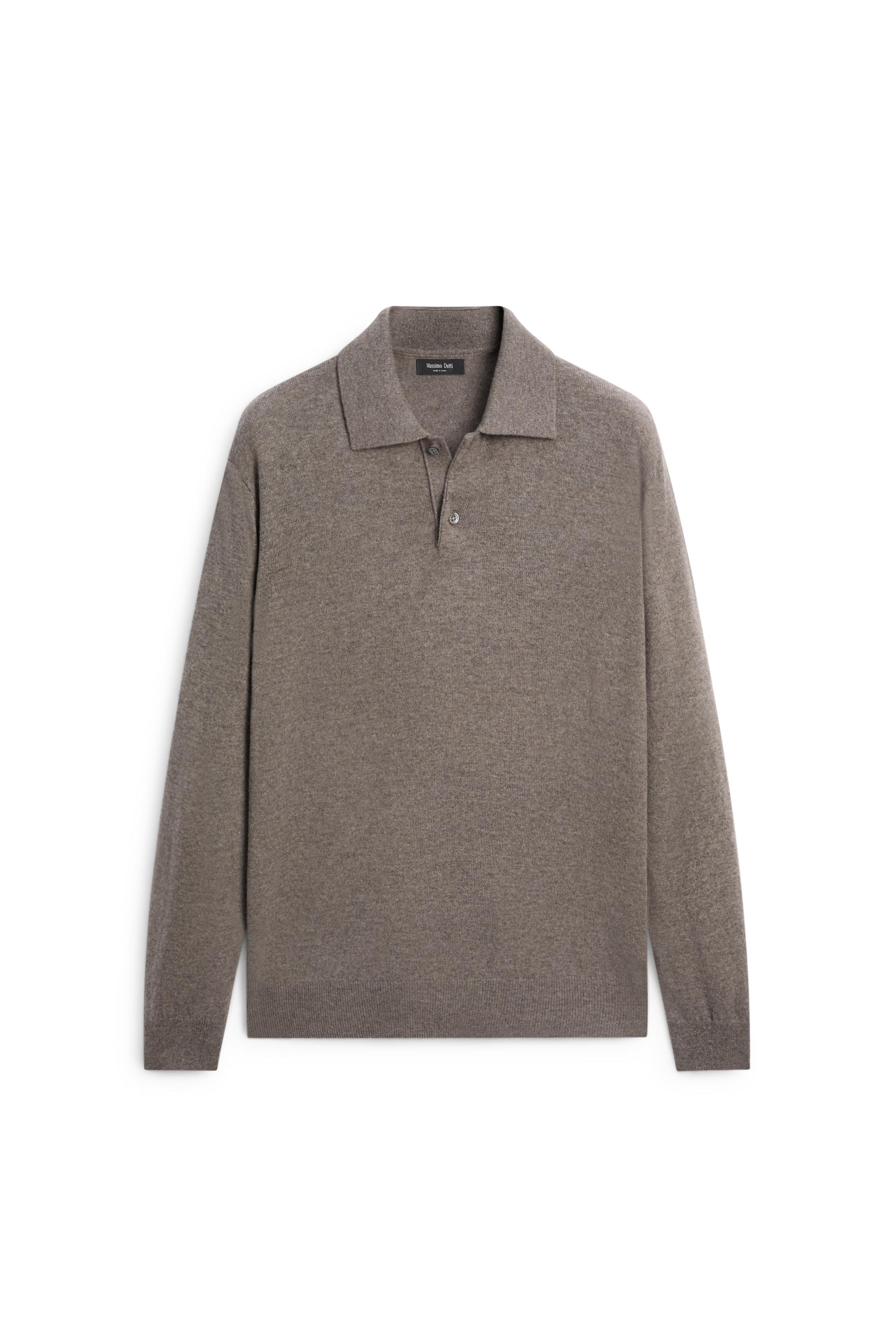 Wool blend knit polo sweater — DARK KHAKI