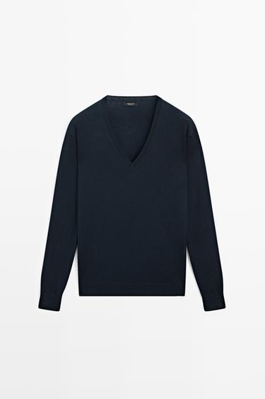 V-neck knit sweater — NAVY BLUE 2