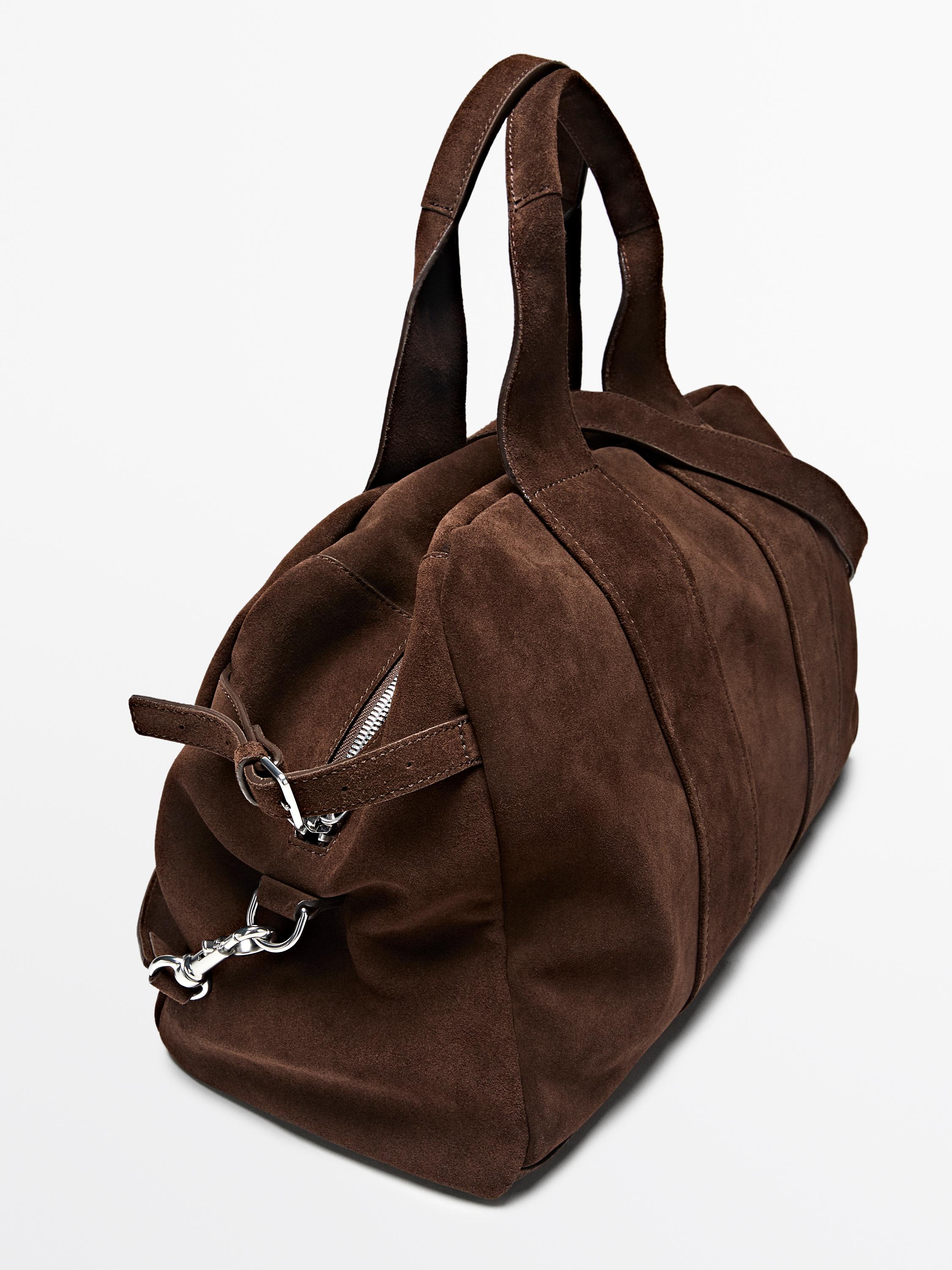 Suede leather travel bag — MOLE BROWN