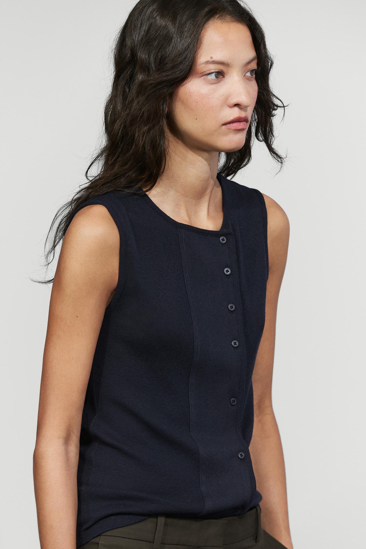 Cotton blend button placket T-shirt — NAVY BLUE