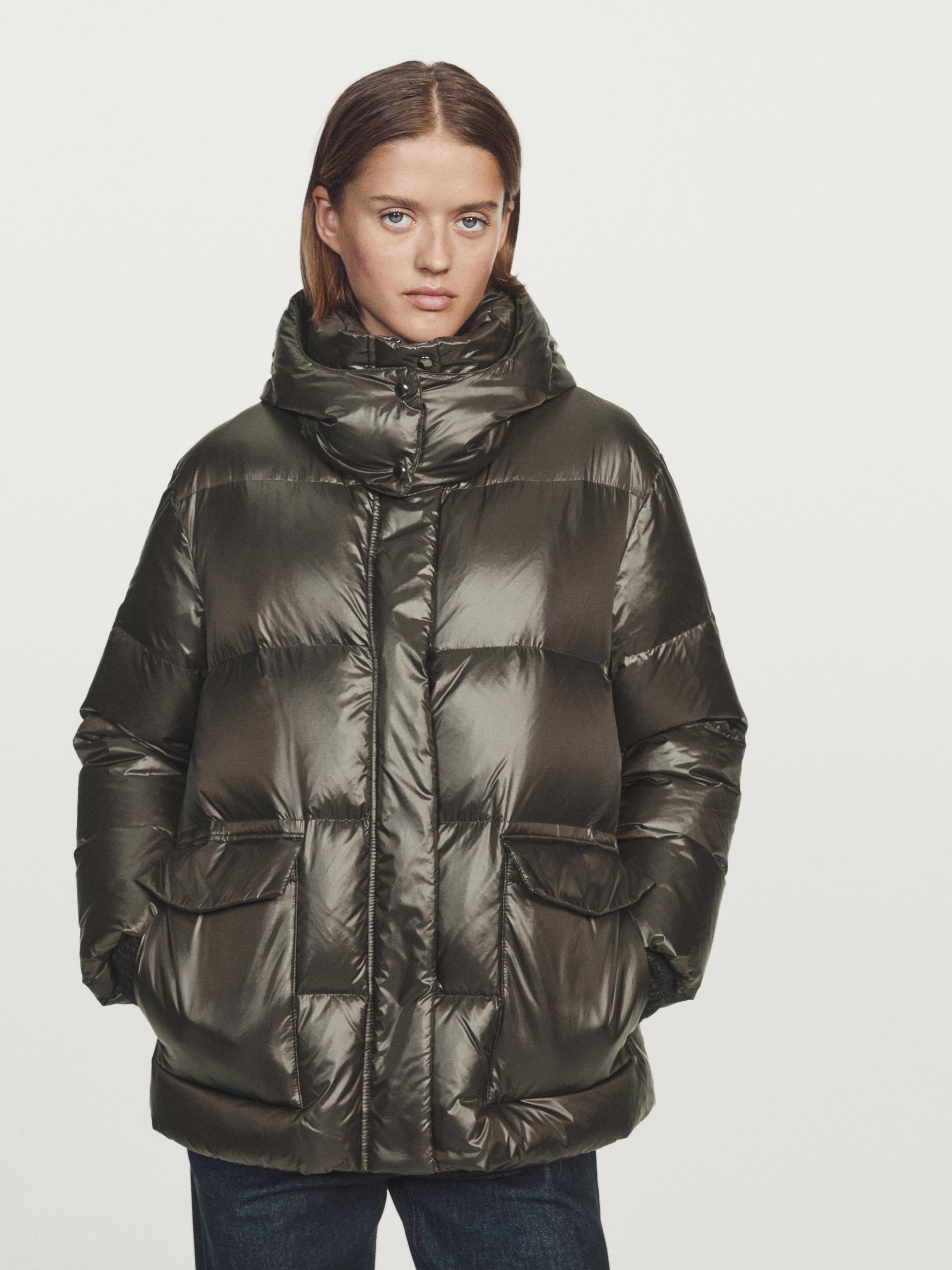 Veste Courte Matelassée À Capuche Déperlante - Bouteille - S - Massimo Dutti - Femme
